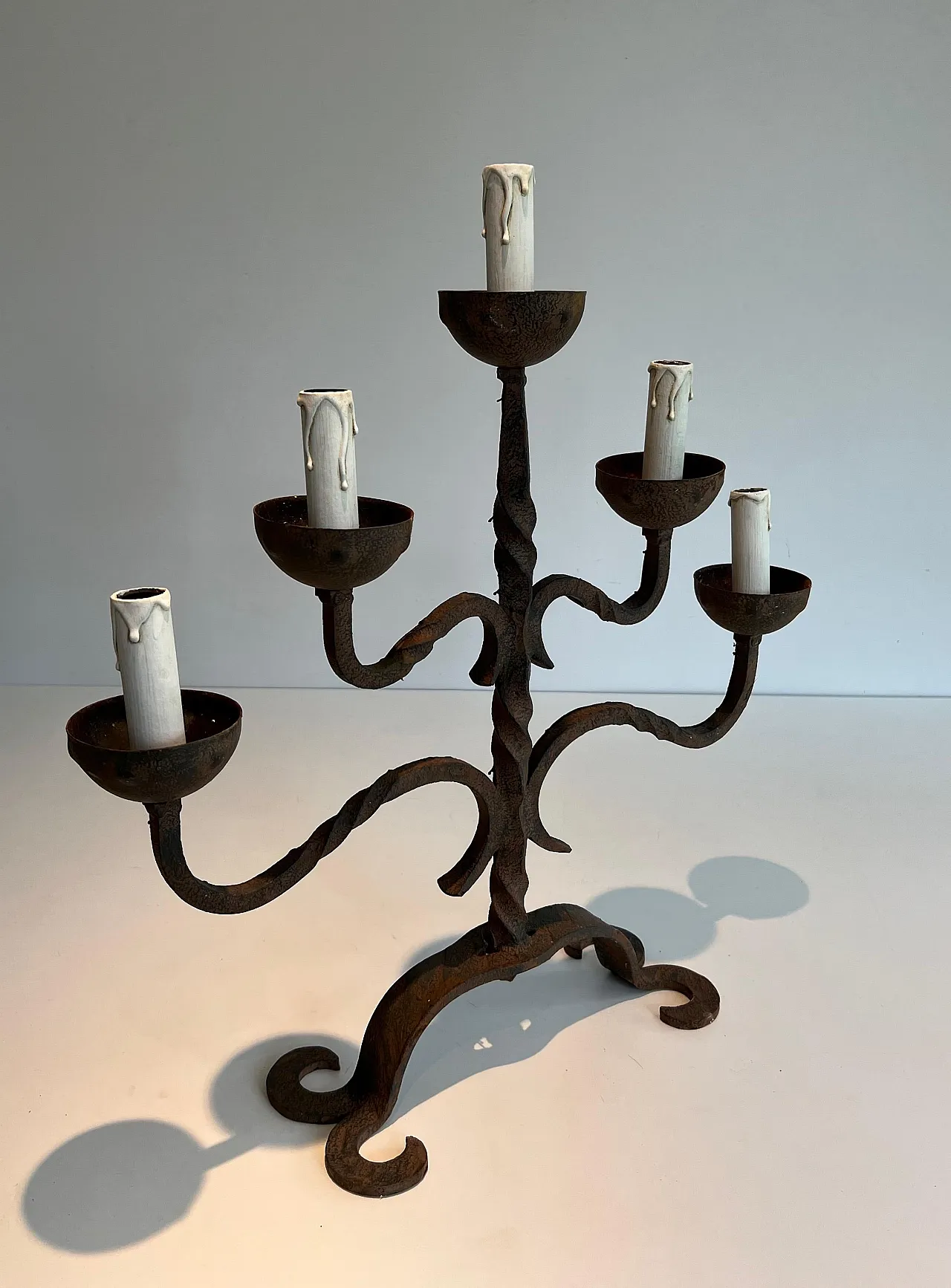 5 Lights wrought iron candlestick, 1950s 4