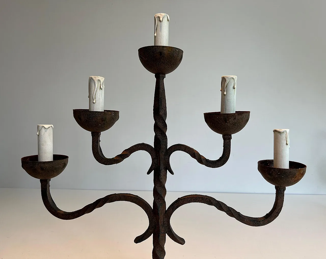 5 Lights wrought iron candlestick, 1950s 5