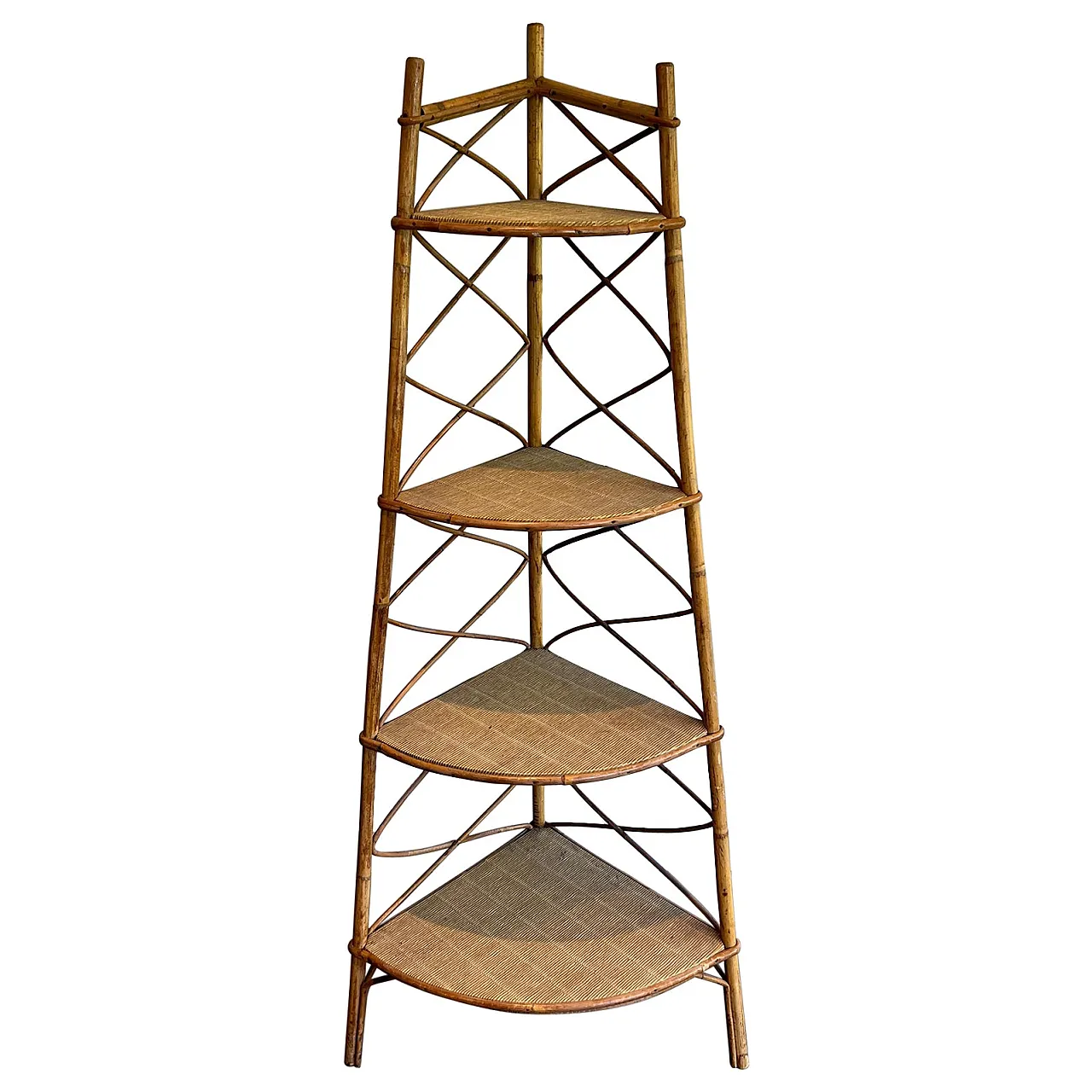 Rattan corner shelves by Adrien Audoux and Frida Minet, 1950s 1