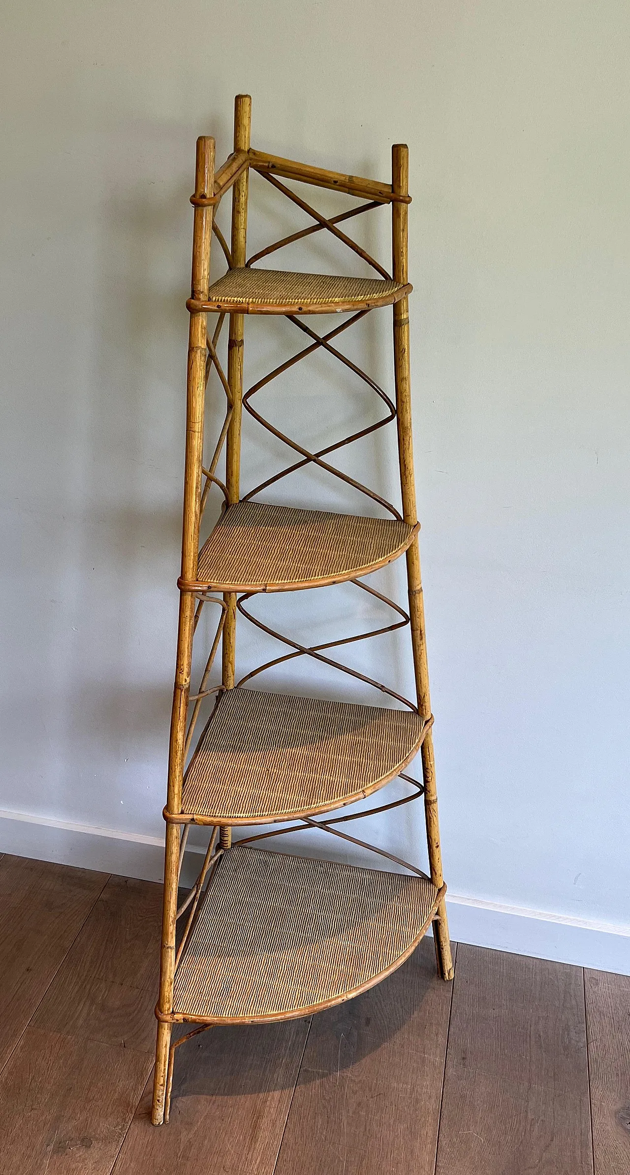 Rattan corner shelves by Adrien Audoux and Frida Minet, 1950s 2