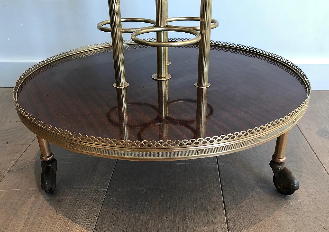 Mahogany and brass round beverage cart, 1940s 10