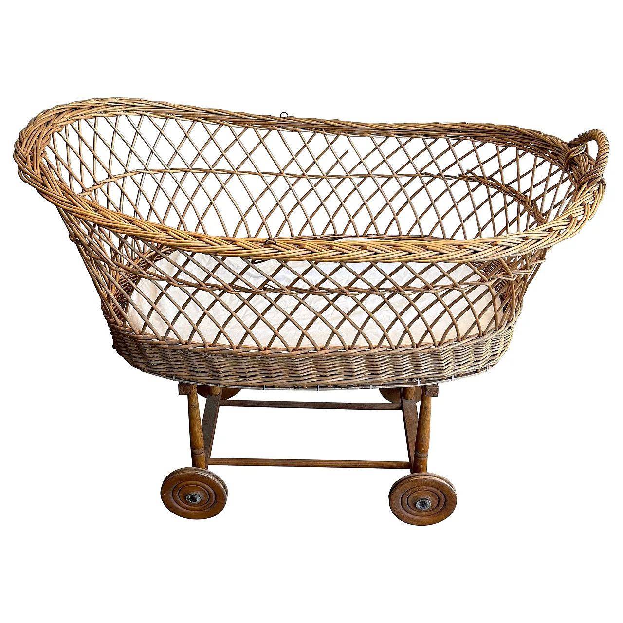 Rattan cradle on castors, 1950s 1