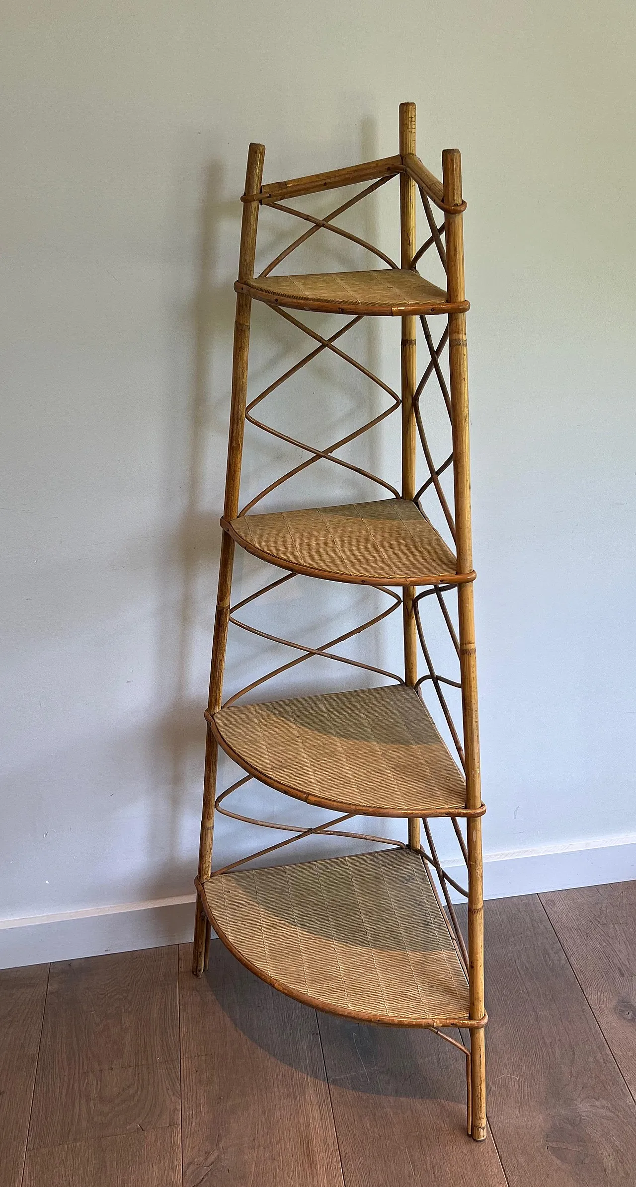 Rattan corner shelves by Adrien Audoux and Frida Minet, 1950s 3