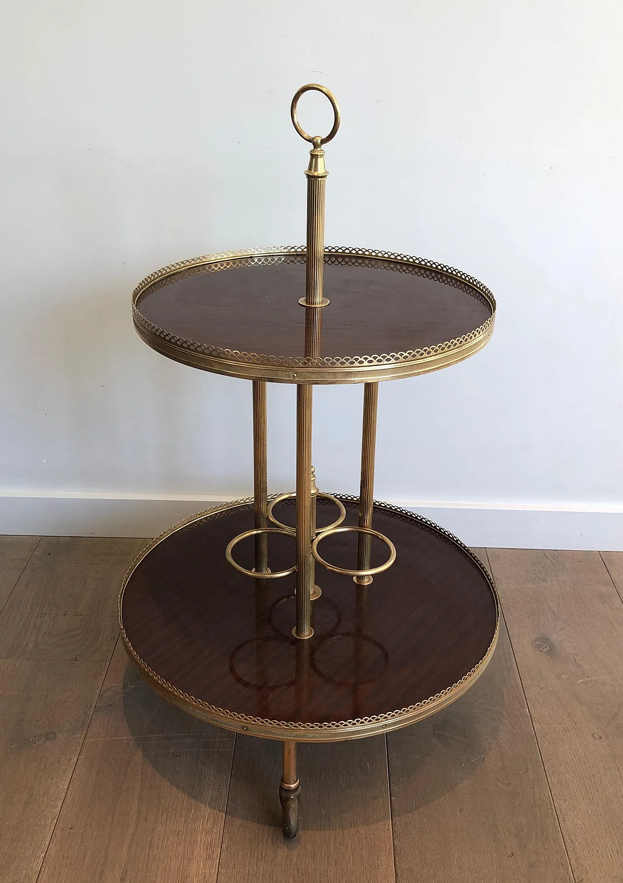 Mahogany and brass round beverage cart, 1940s 12