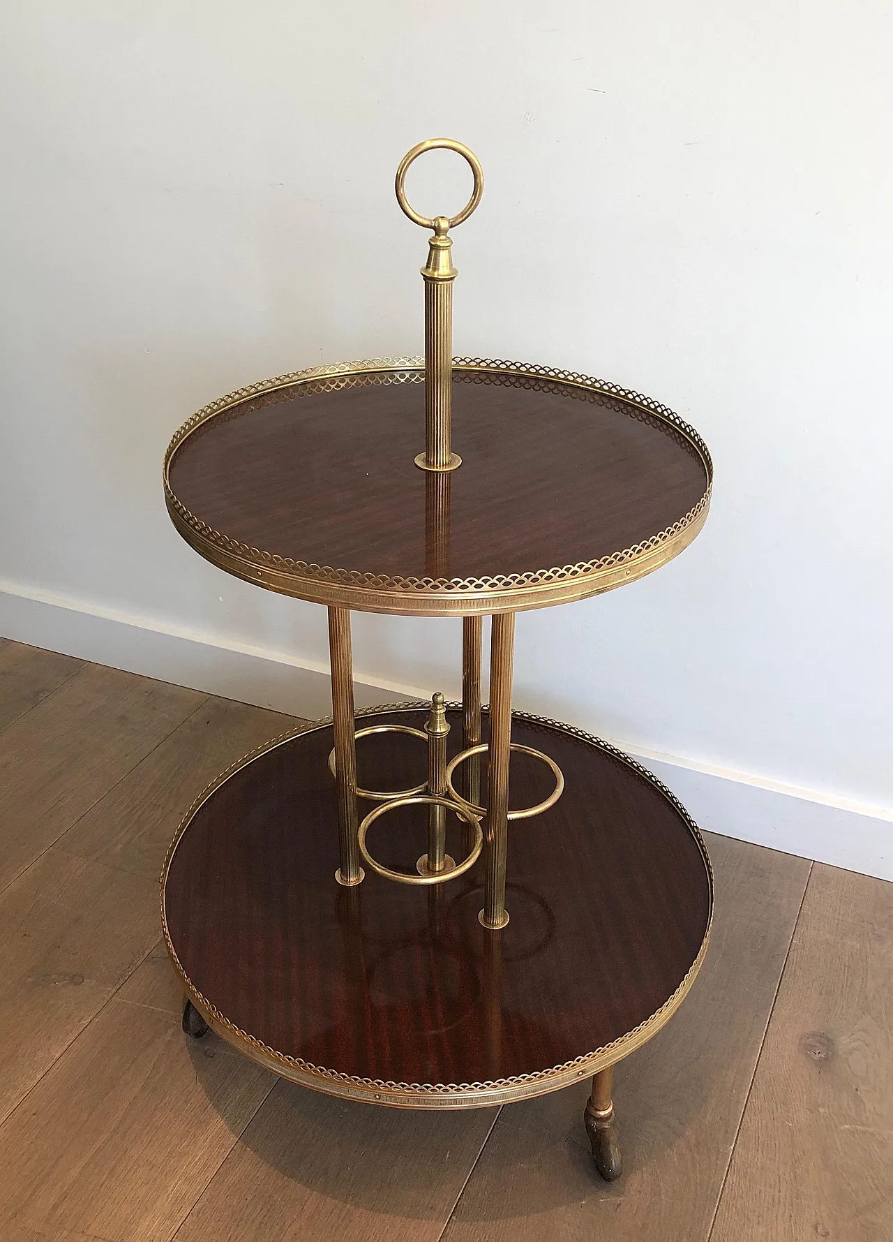 Mahogany and brass round beverage cart, 1940s 13