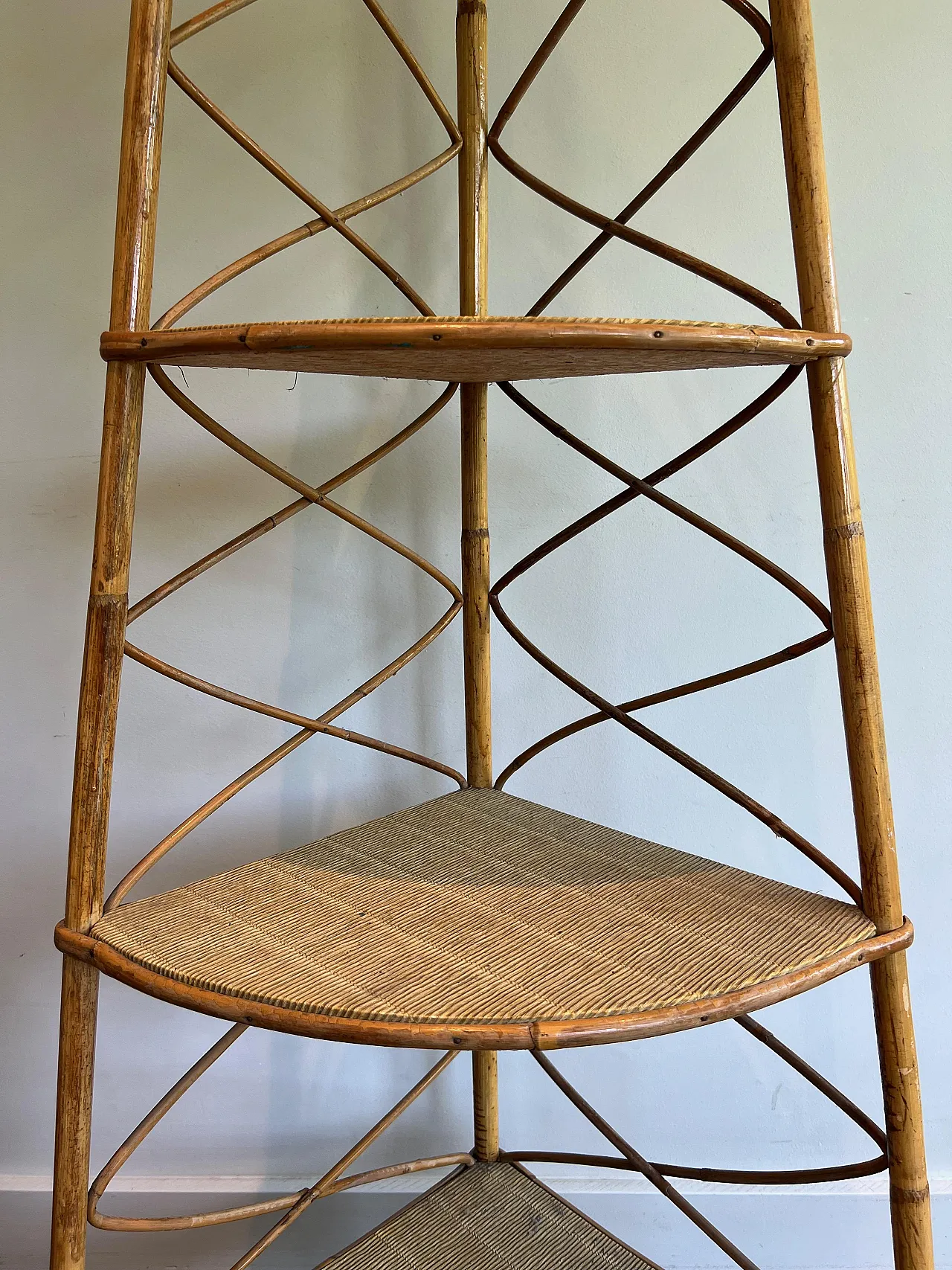 Rattan corner shelves by Adrien Audoux and Frida Minet, 1950s 6