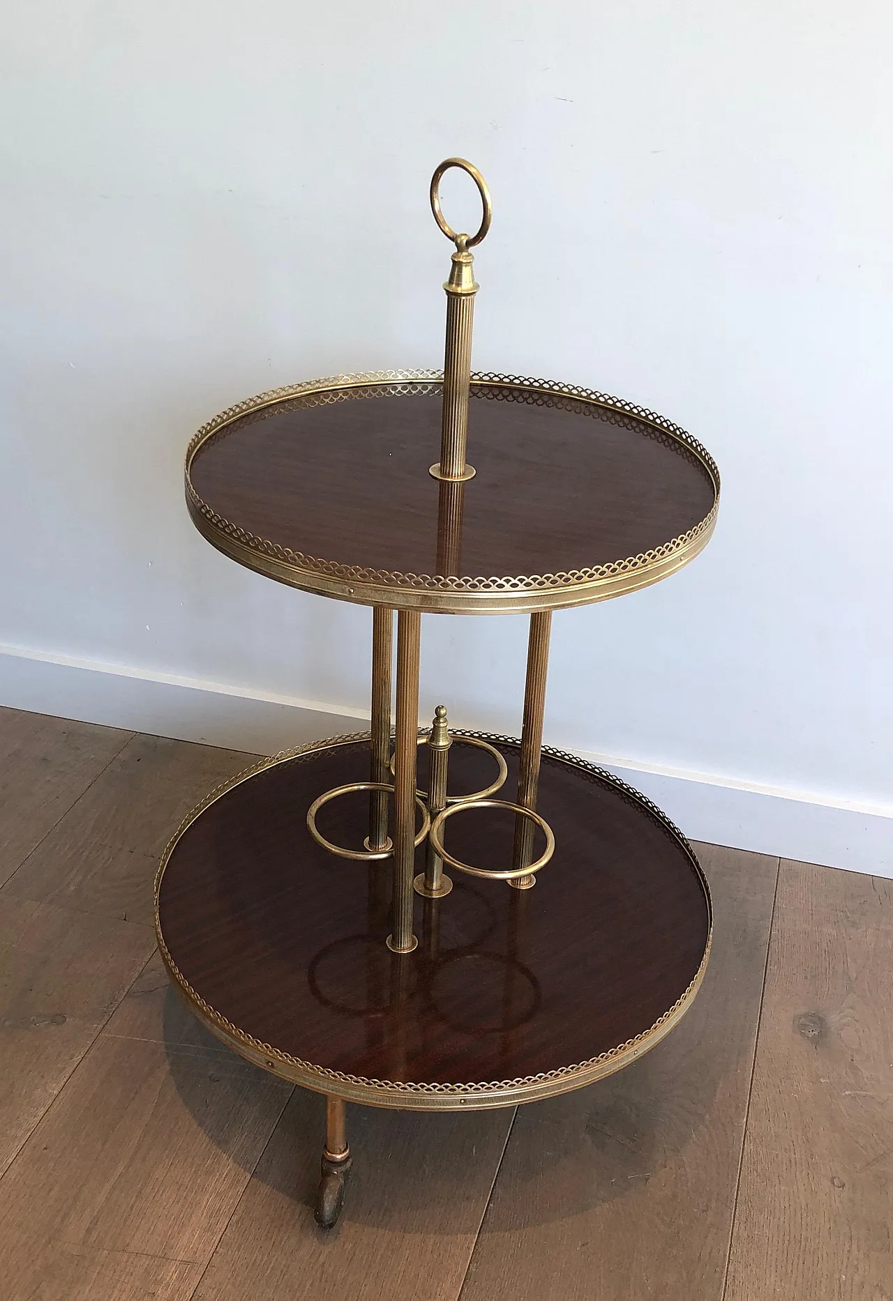 Mahogany and brass round beverage cart, 1940s 14