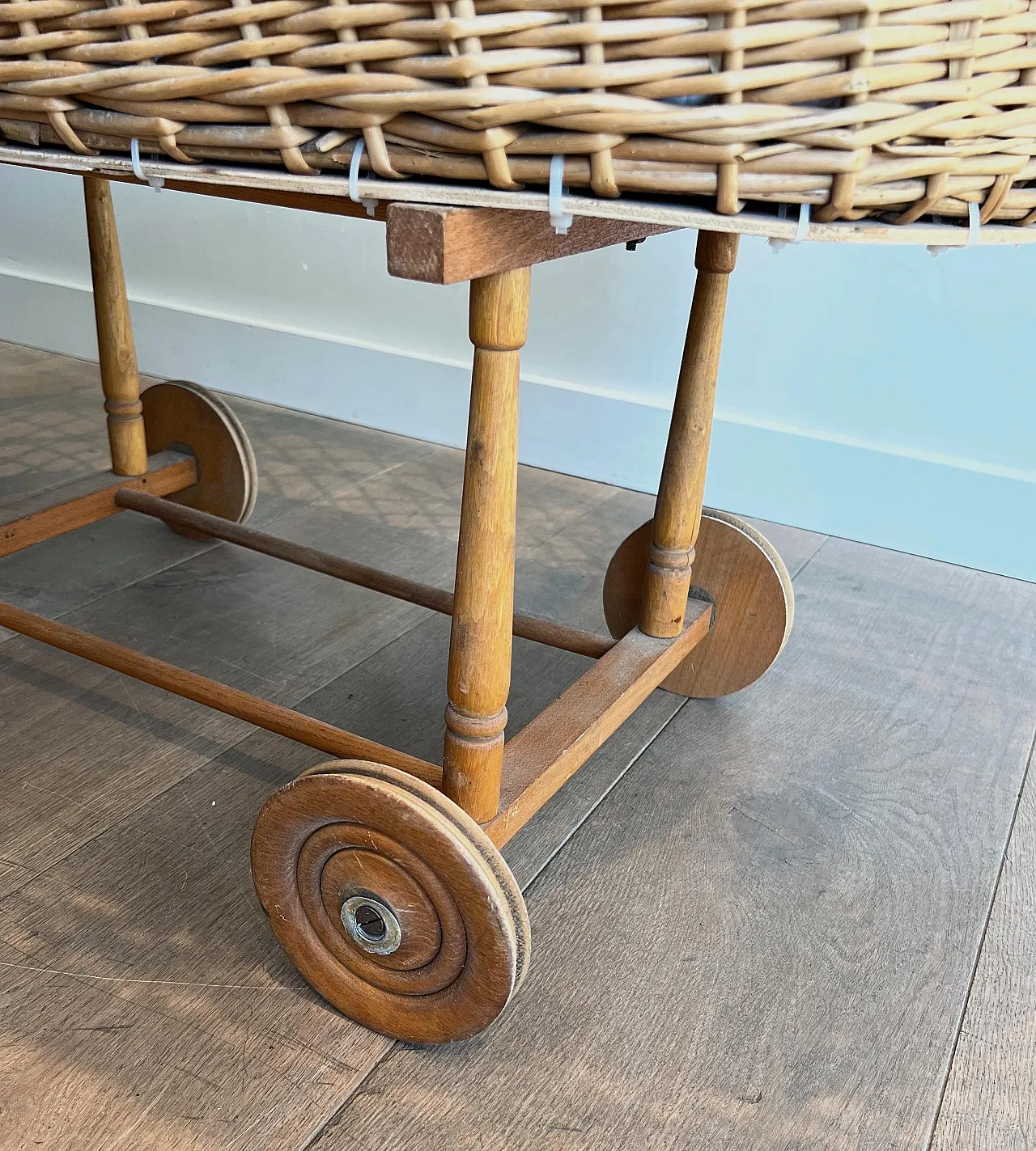 Rattan cradle on castors, 1950s 6