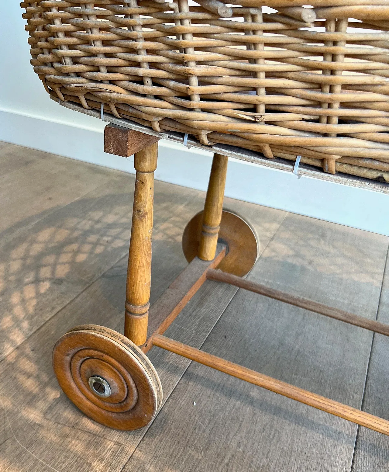 Rattan cradle on castors, 1950s 7