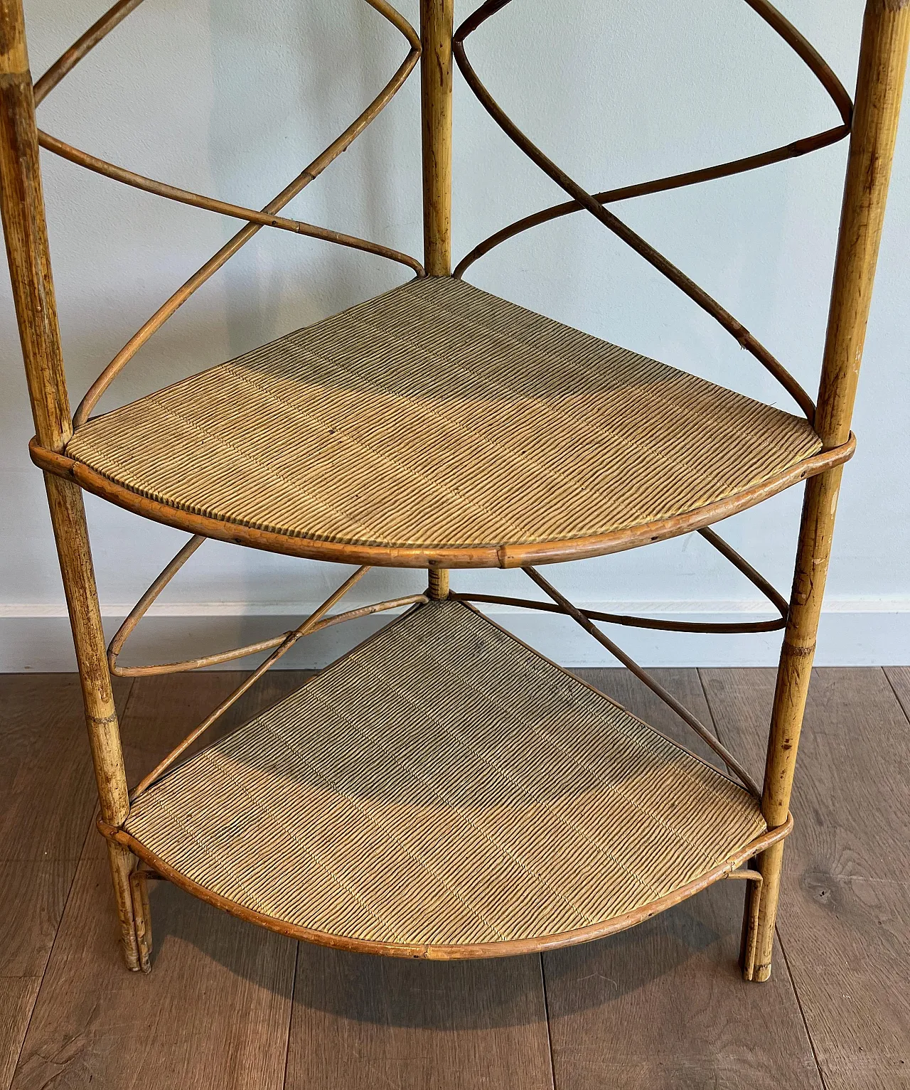 Rattan corner shelves by Adrien Audoux and Frida Minet, 1950s 8