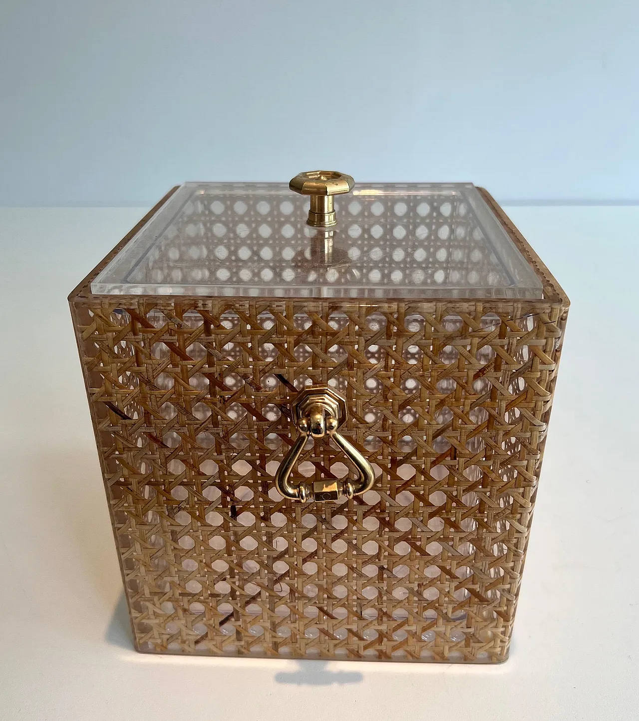 Lucite, reed and brass ice bucket, 1970s 2