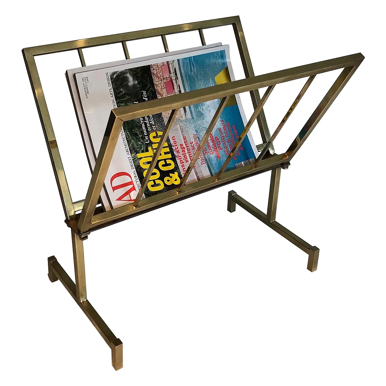 Designer brass magazine rack, 1970s 1