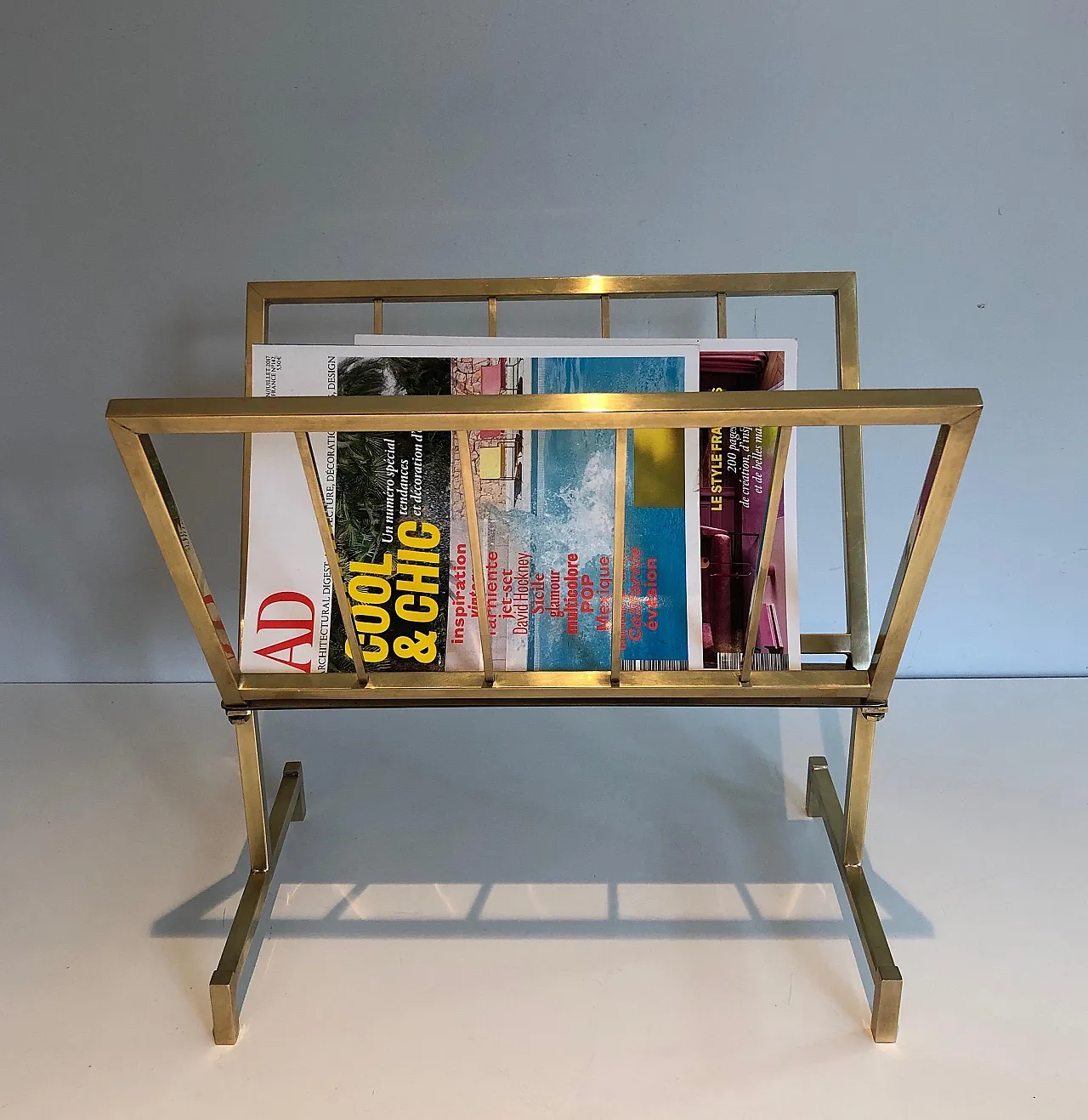 Designer brass magazine rack, 1970s 2