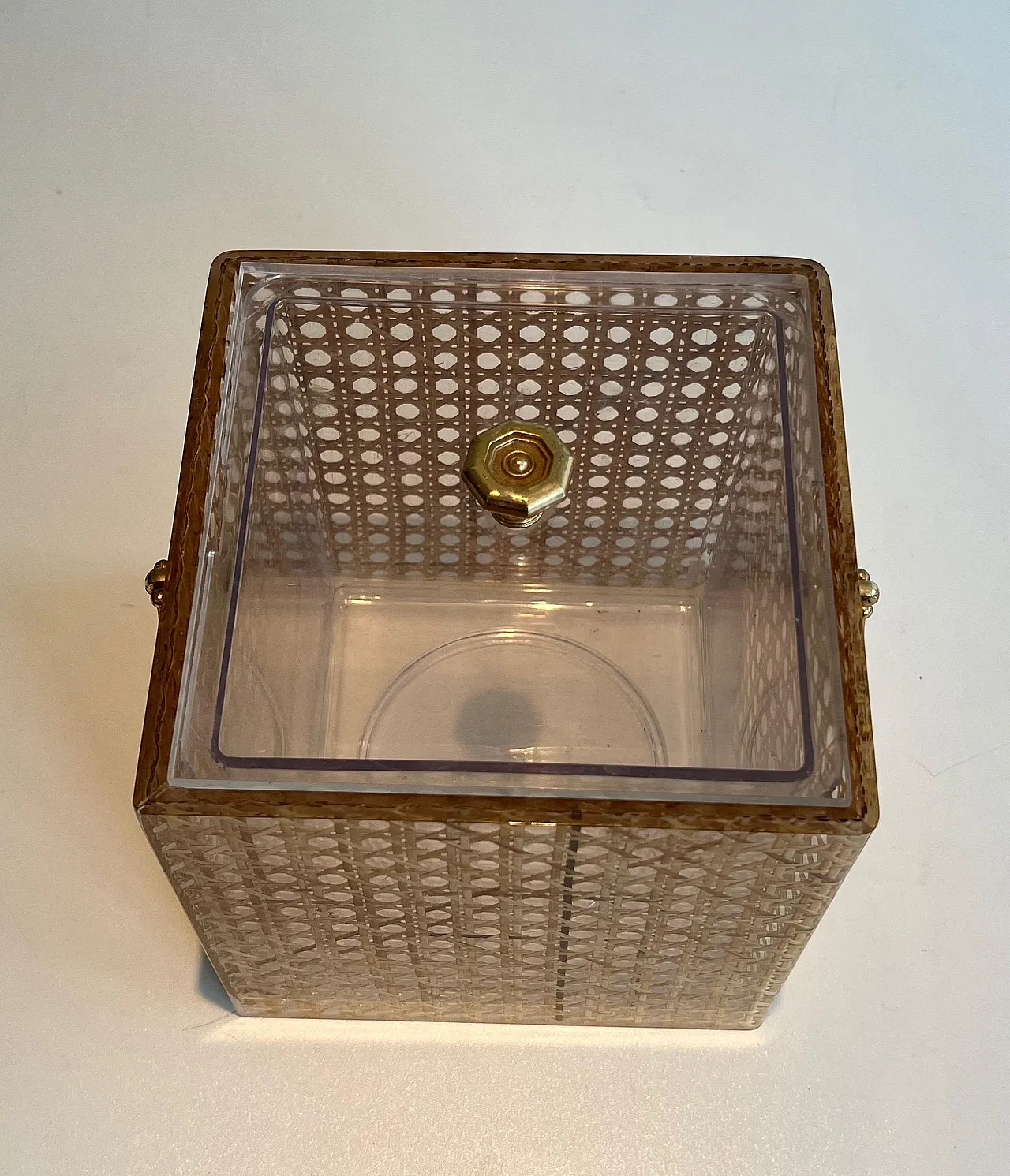 Lucite, reed and brass ice bucket, 1970s 4