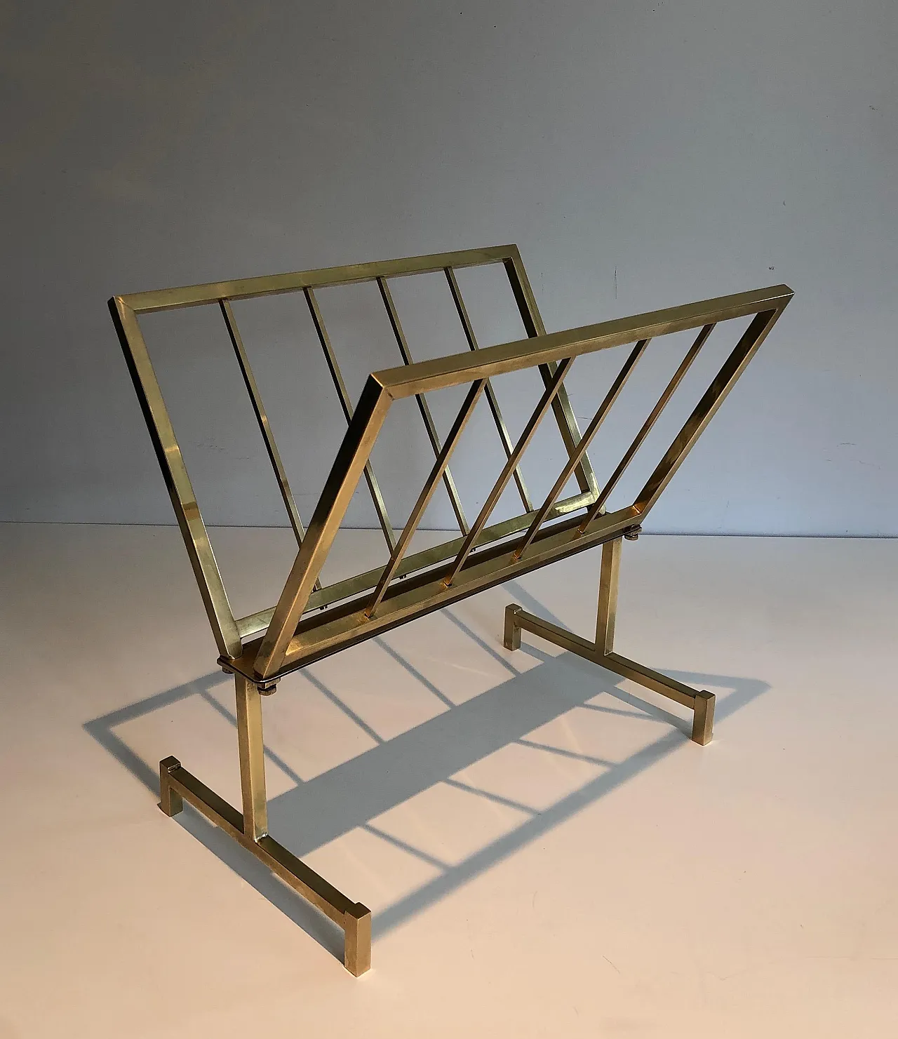 Designer brass magazine rack, 1970s 3