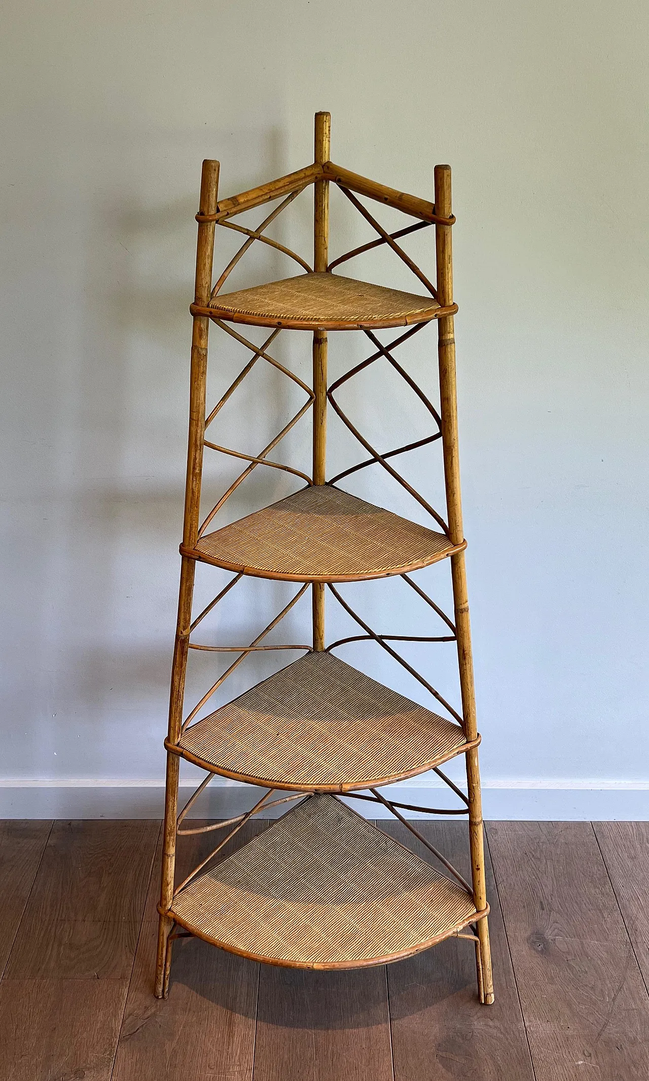 Rattan corner shelves by Adrien Audoux and Frida Minet, 1950s 12