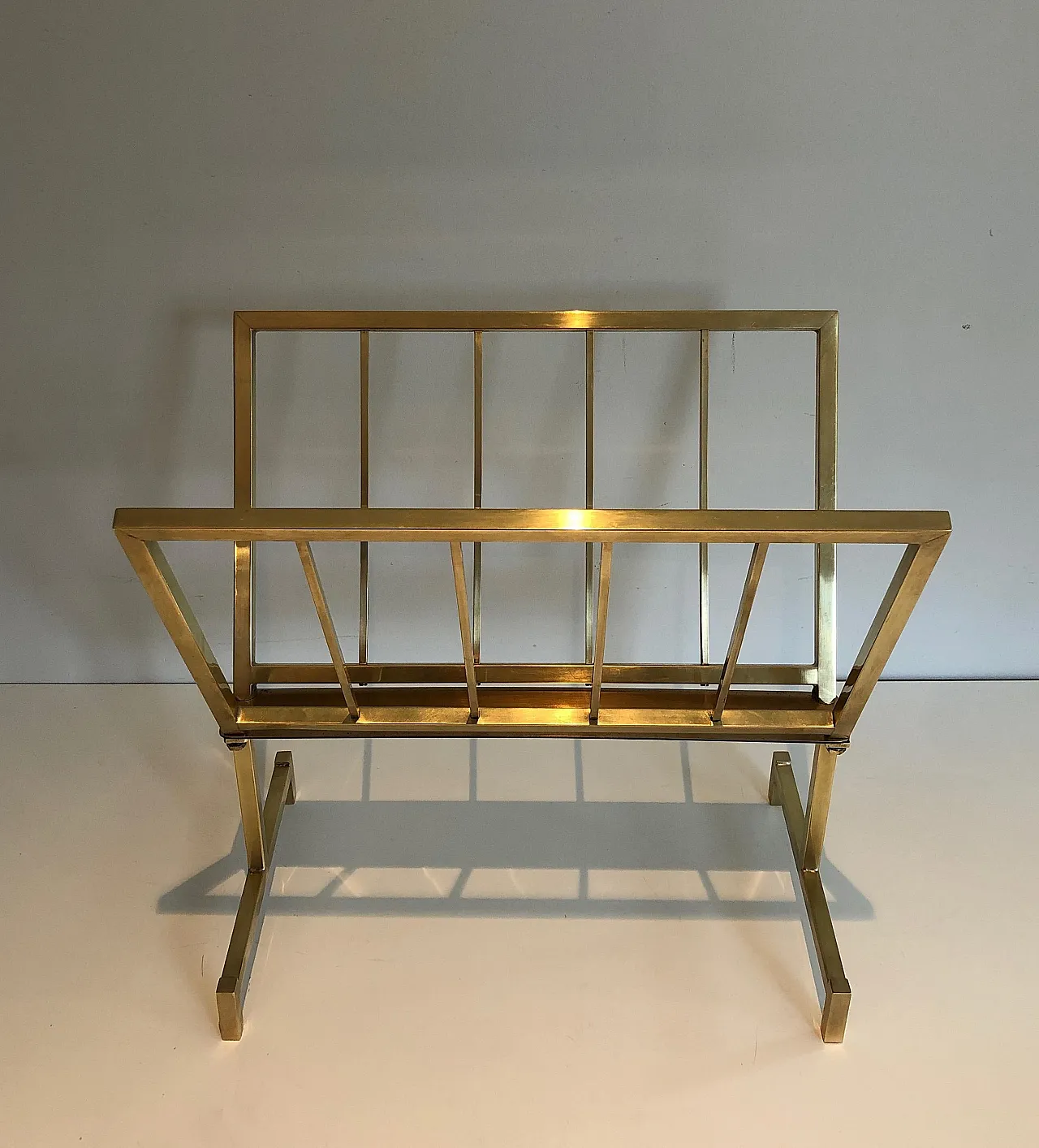 Designer brass magazine rack, 1970s 5