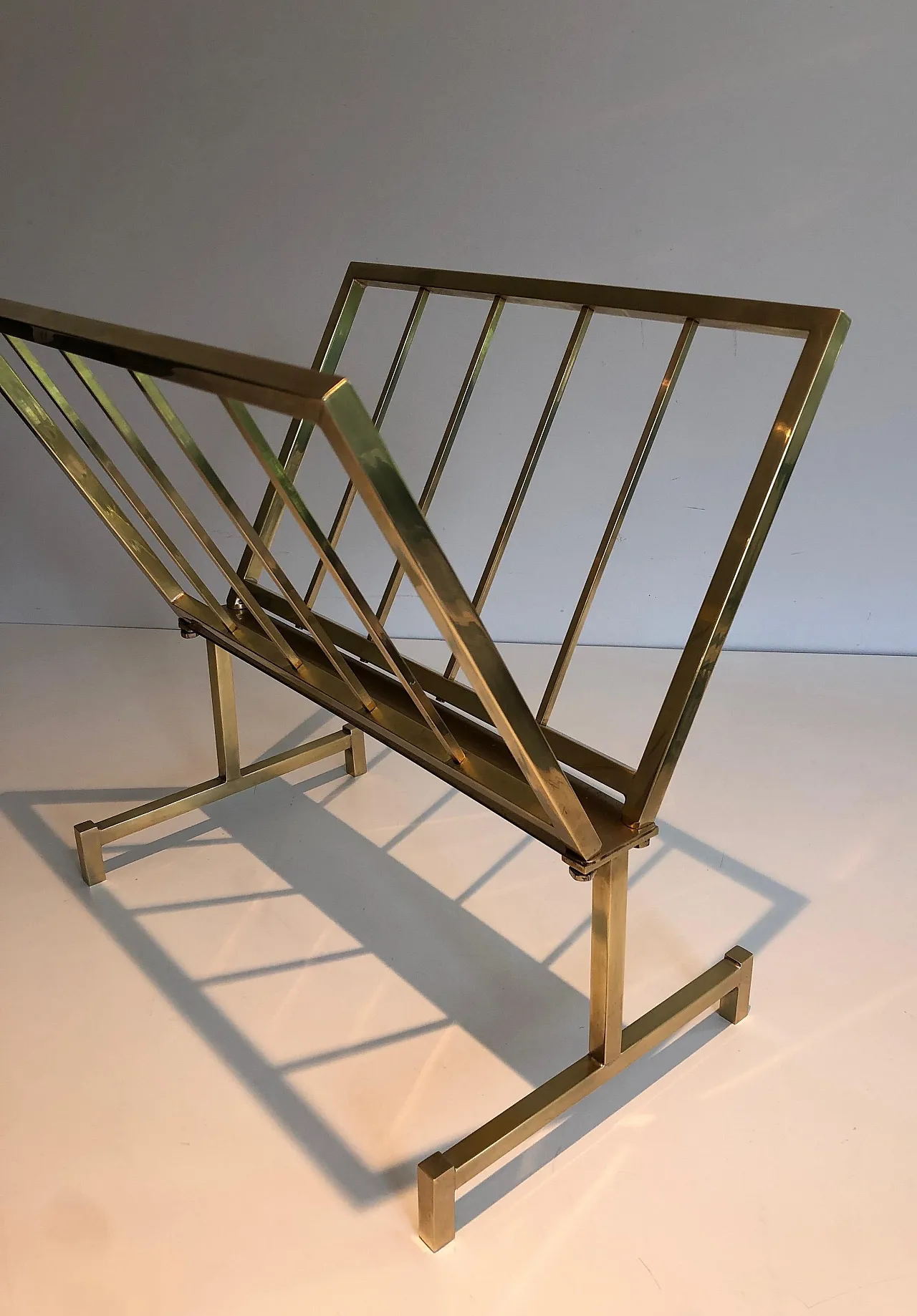 Designer brass magazine rack, 1970s 7