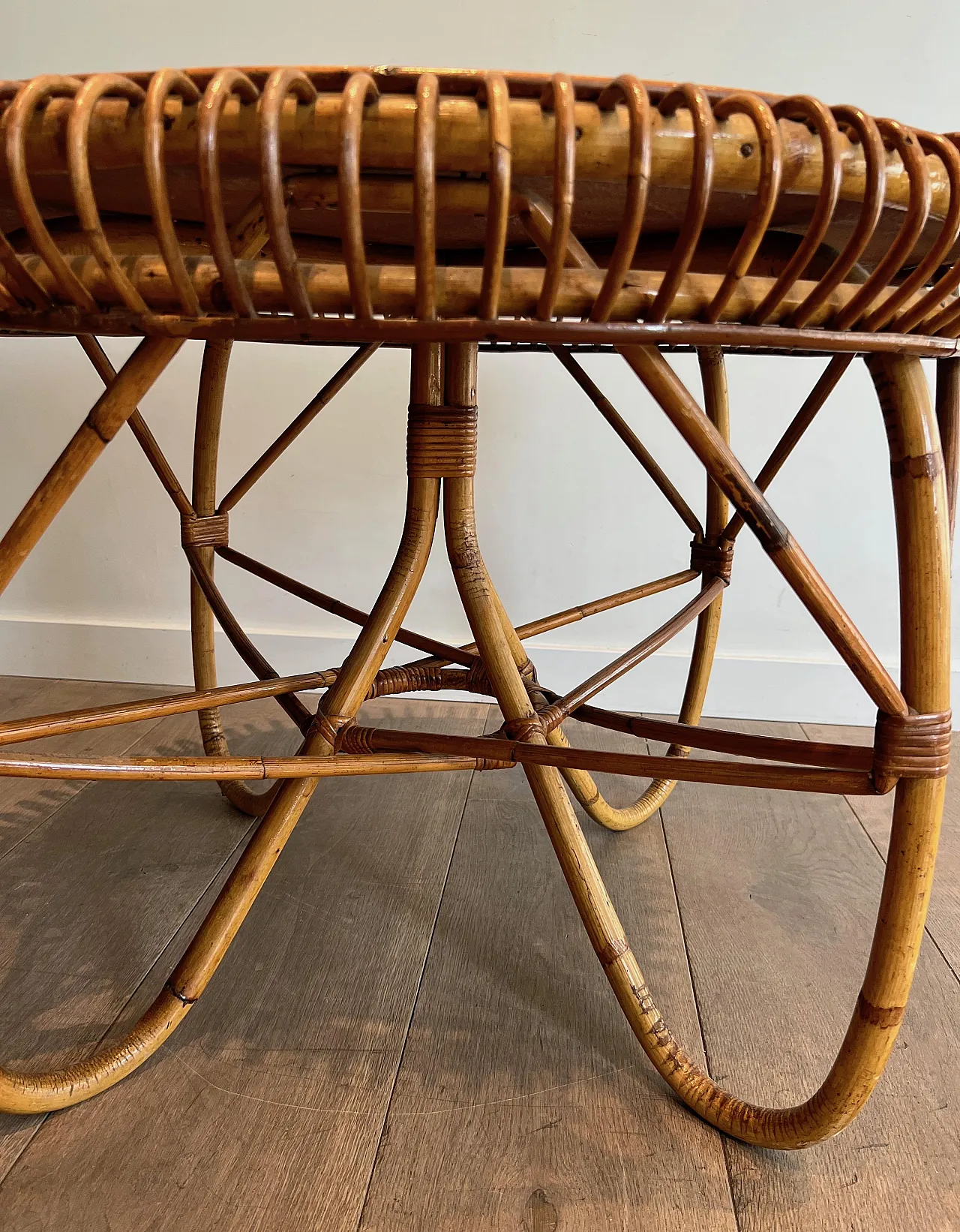 Round rattan and wood coffee table, 1950s 15