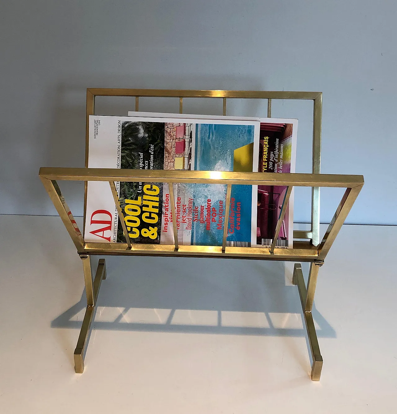 Designer brass magazine rack, 1970s 9