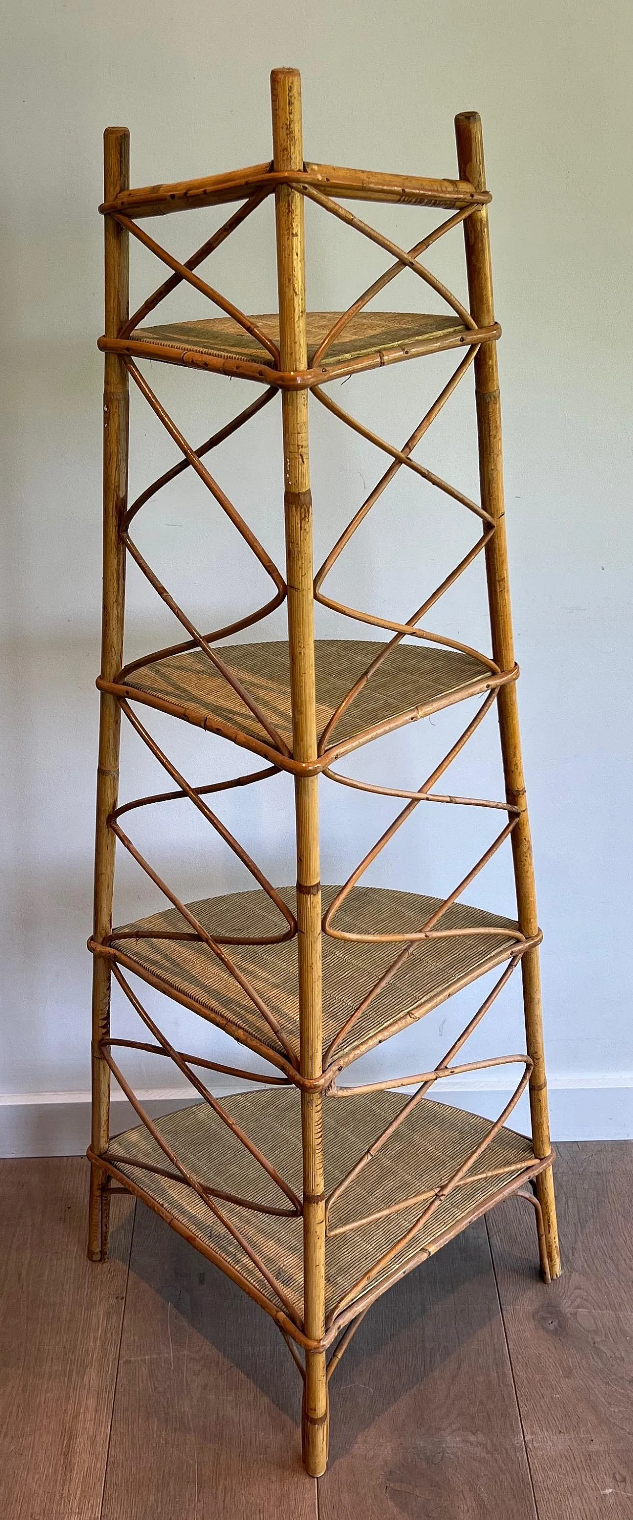 Rattan corner shelves by Adrien Audoux and Frida Minet, 1950s 16