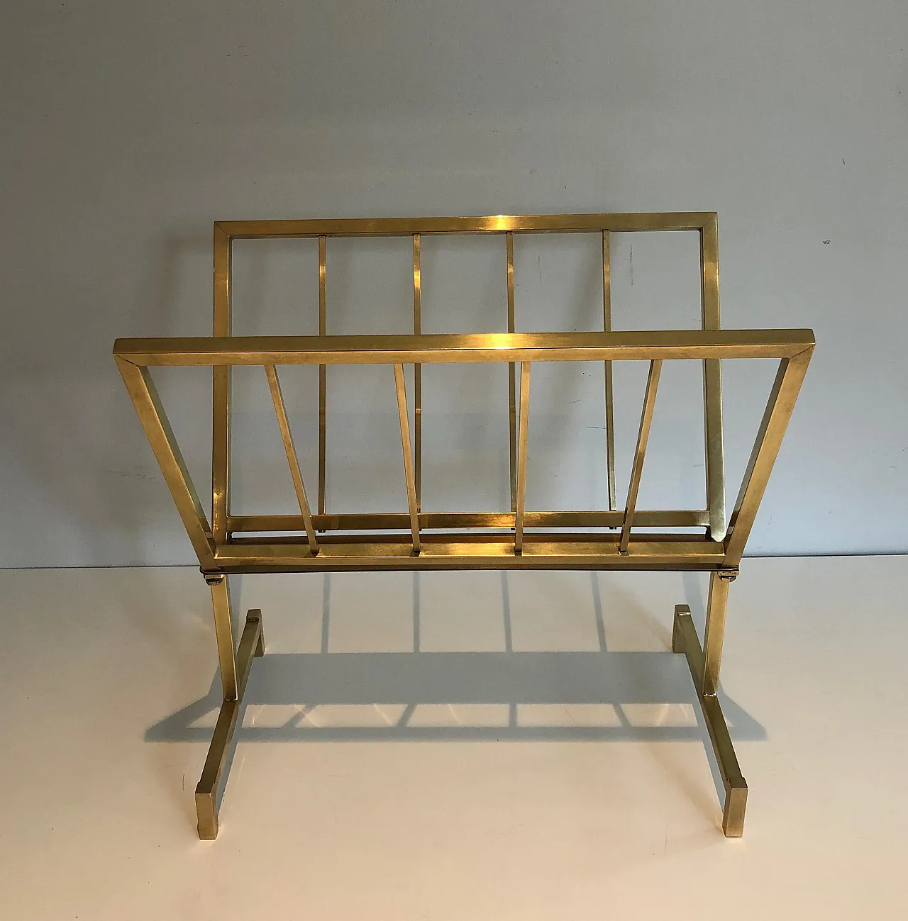 Designer brass magazine rack, 1970s 11