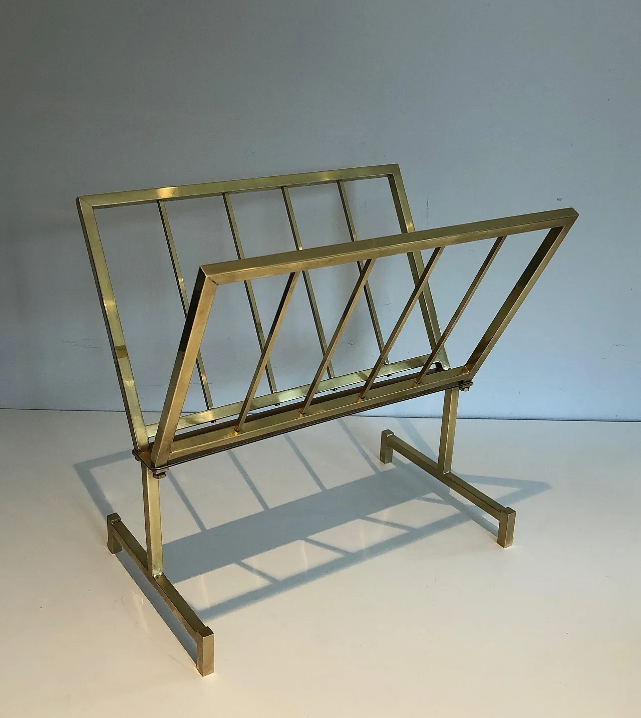 Designer brass magazine rack, 1970s 12