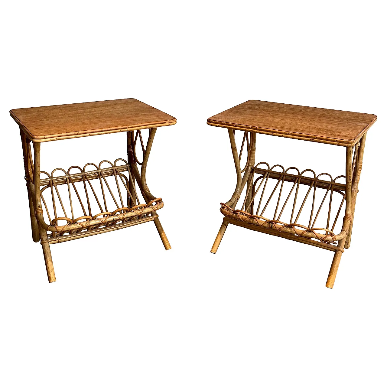 Pair of rattan coffee tables, 1950s 1