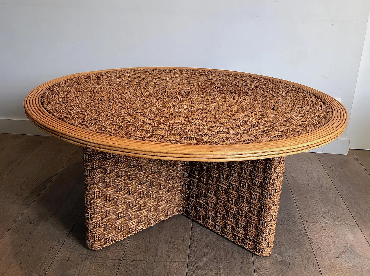 Rope and wood coffee table in the style of Audoux Minet, 1970s 2