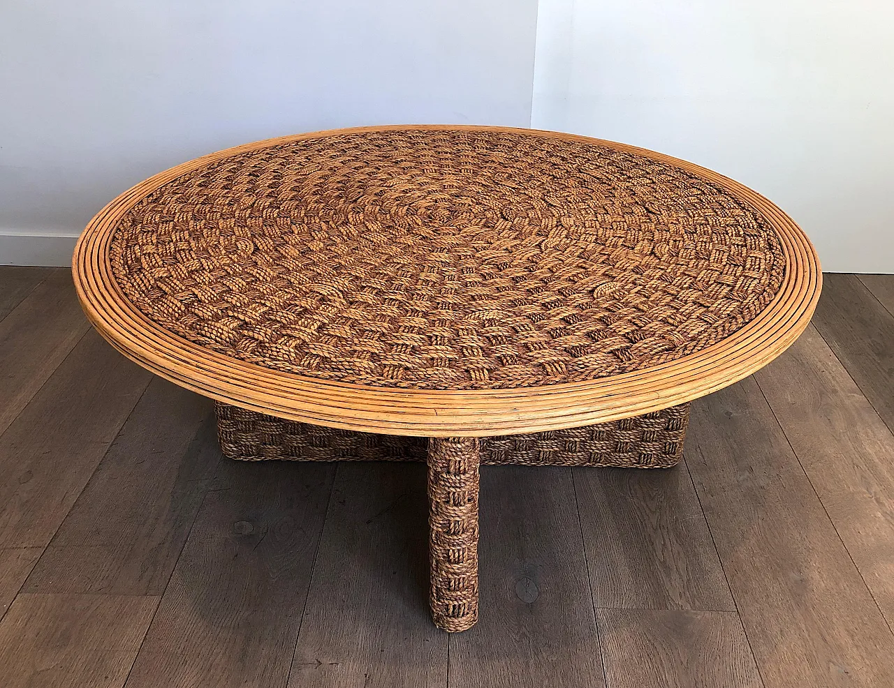 Rope and wood coffee table in the style of Audoux Minet, 1970s 3