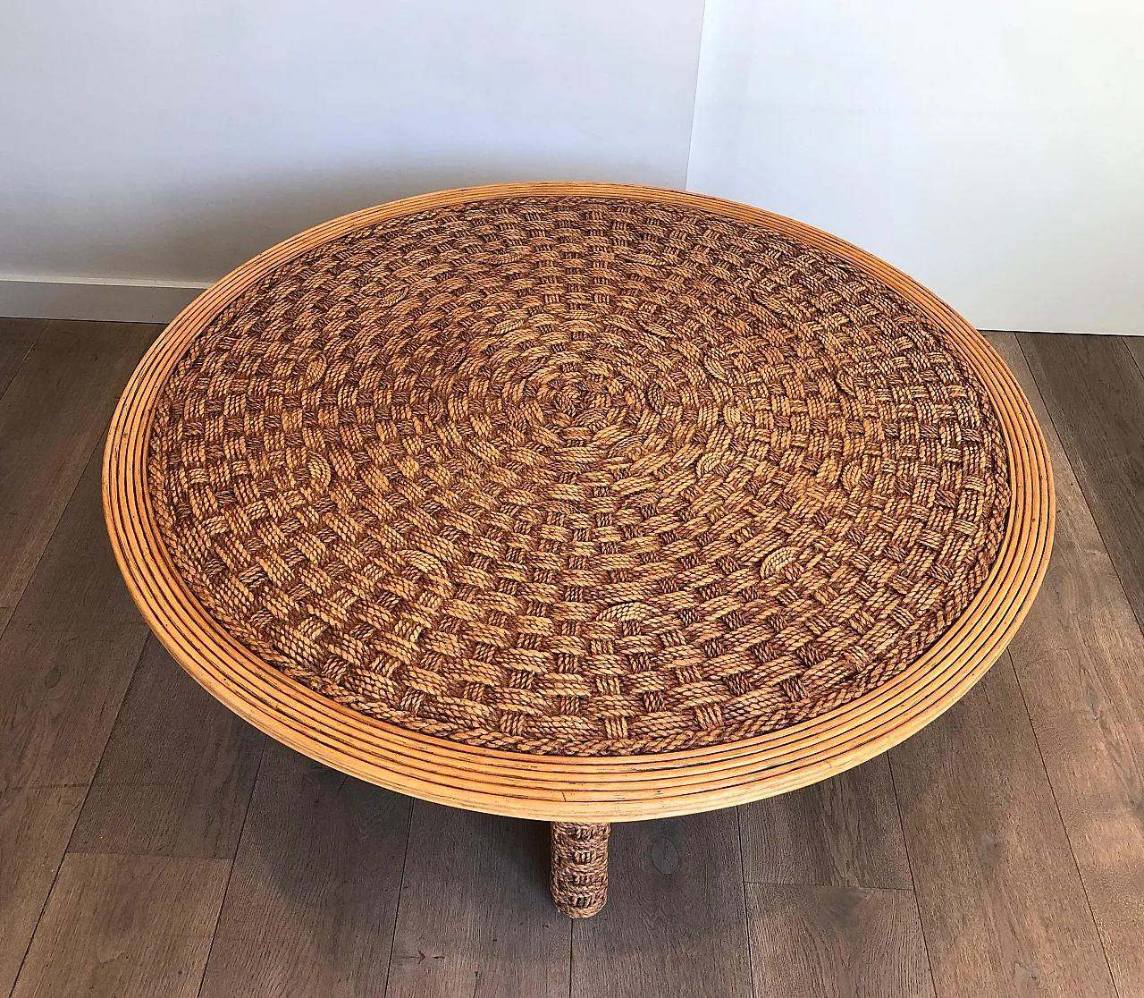 Rope and wood coffee table in the style of Audoux Minet, 1970s 4