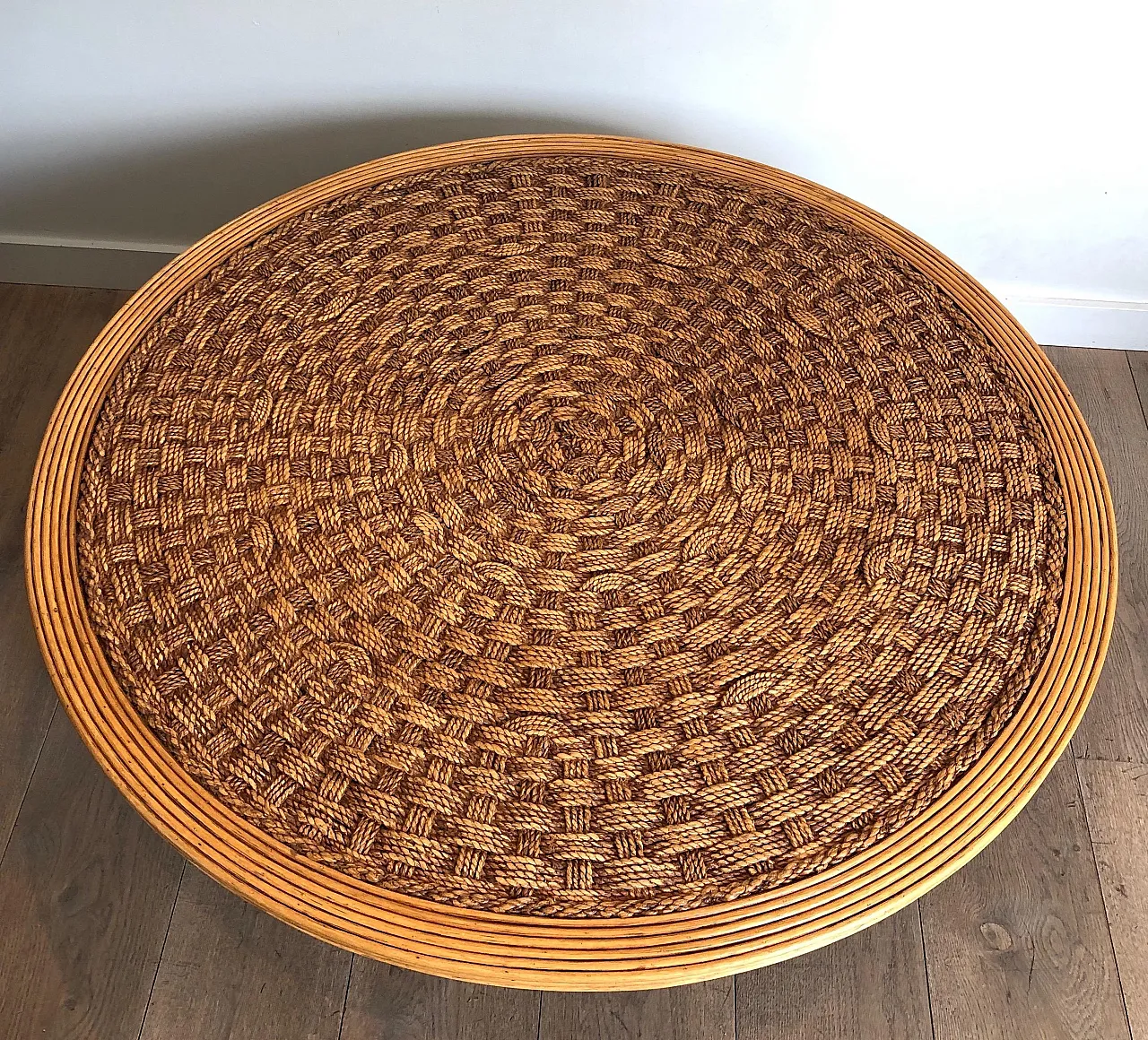 Rope and wood coffee table in the style of Audoux Minet, 1970s 5