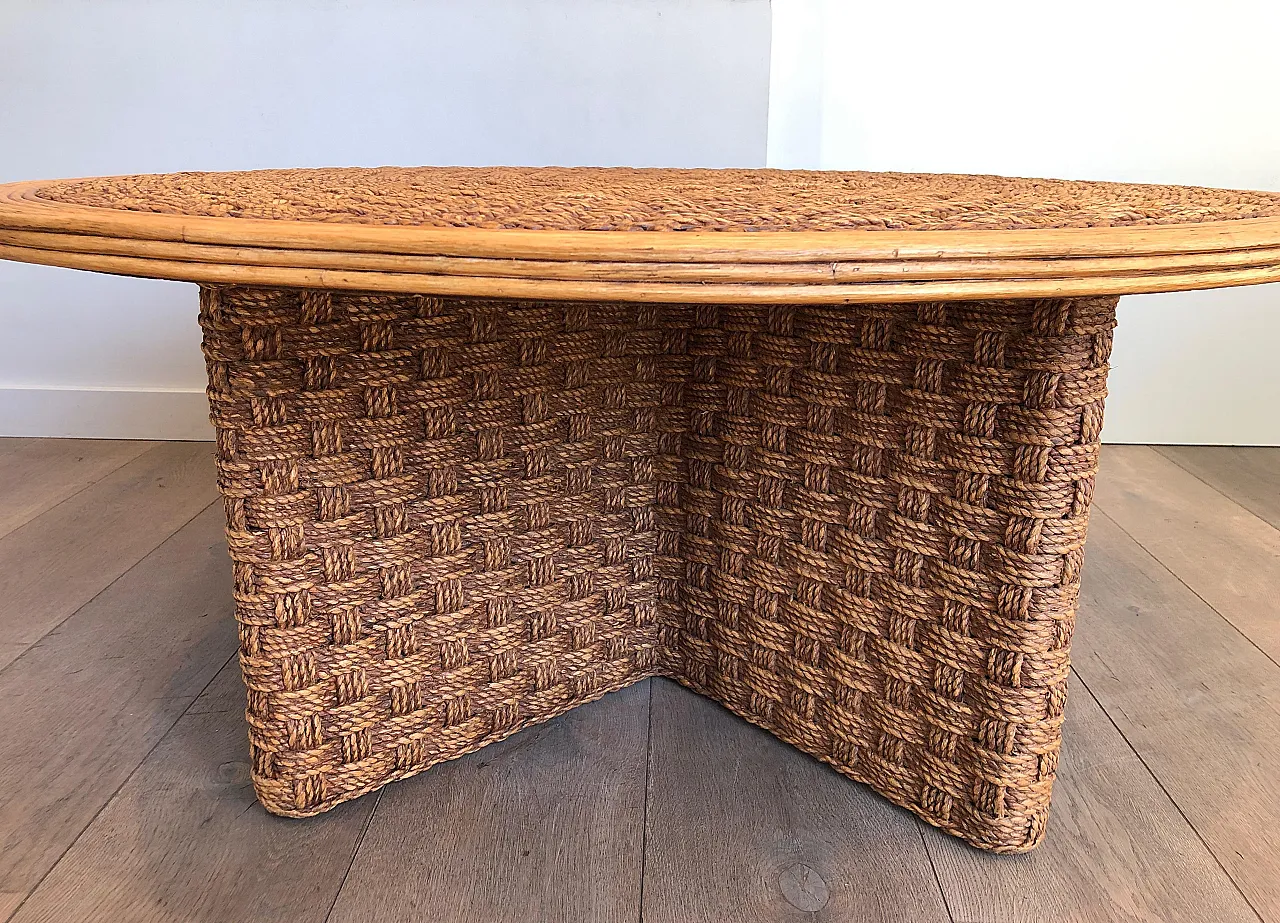 Rope and wood coffee table in the style of Audoux Minet, 1970s 6