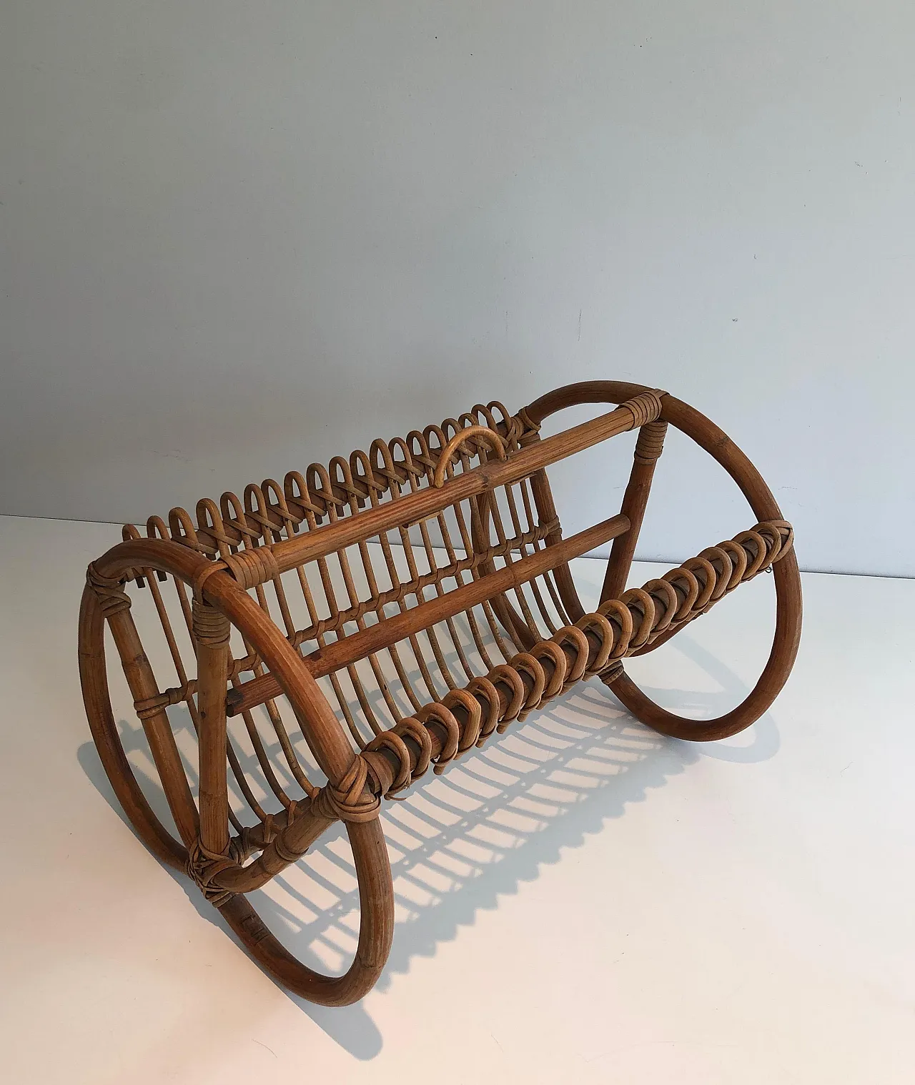 Rattan magazine rack, 1950s 2