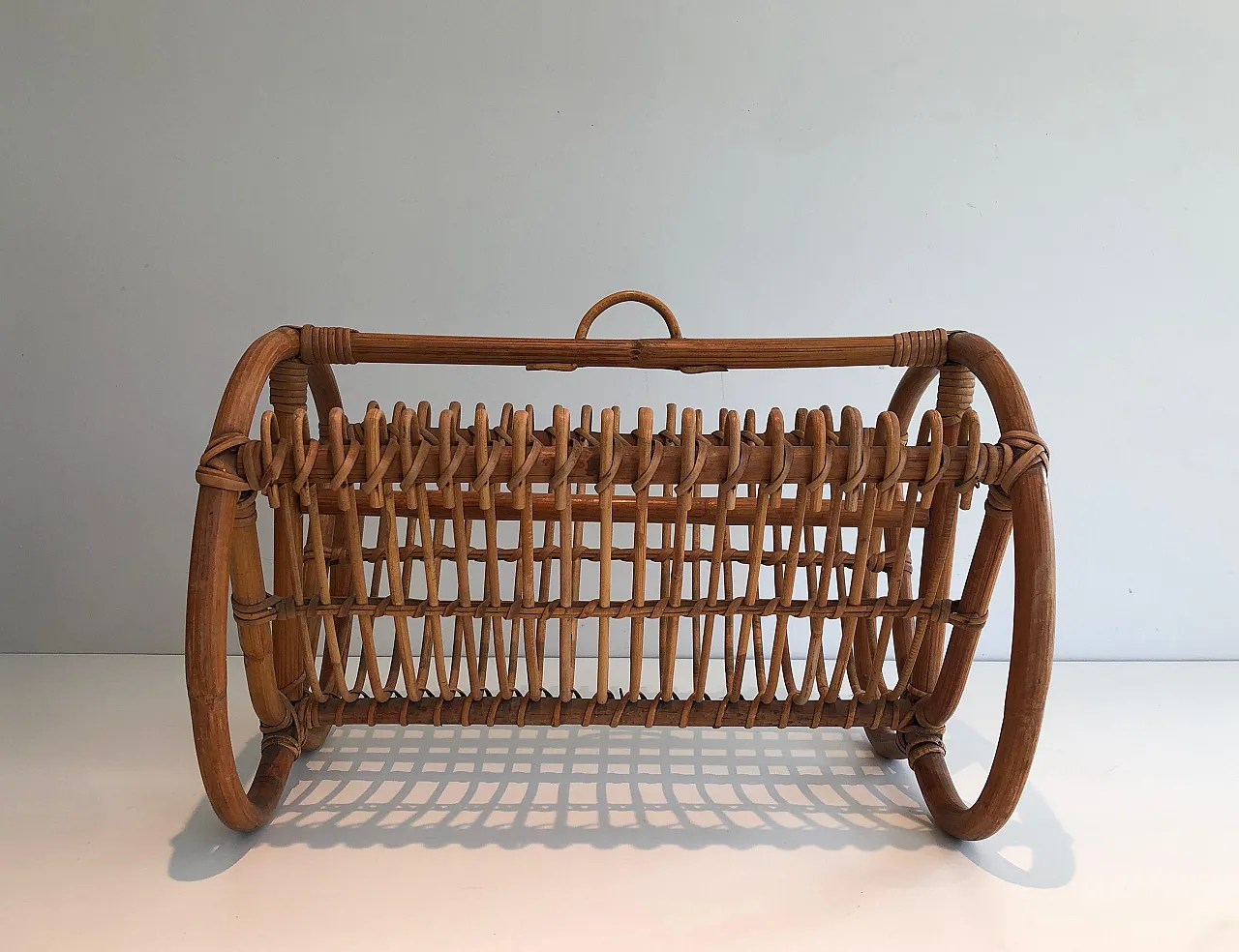 Rattan magazine rack, 1950s 3