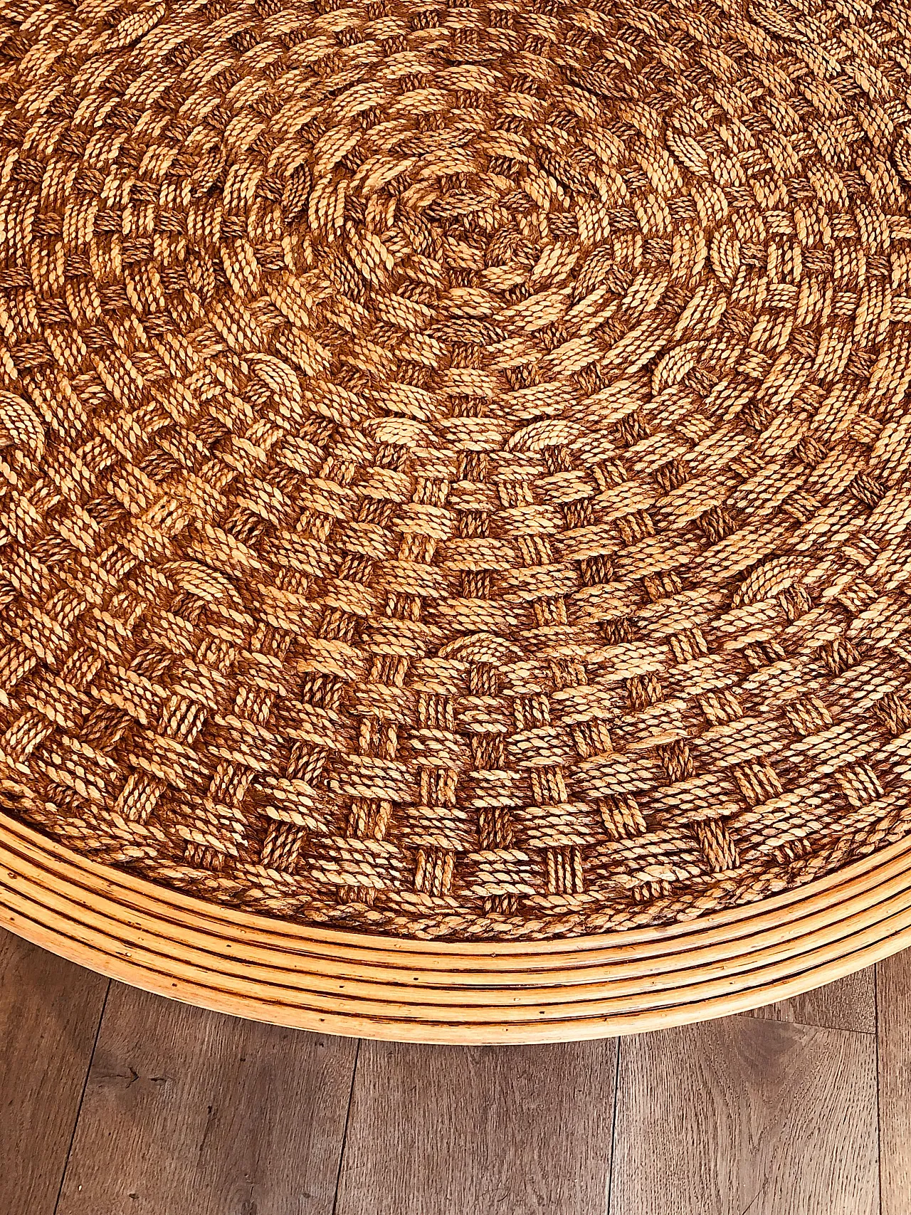 Rope and wood coffee table in the style of Audoux Minet, 1970s 9