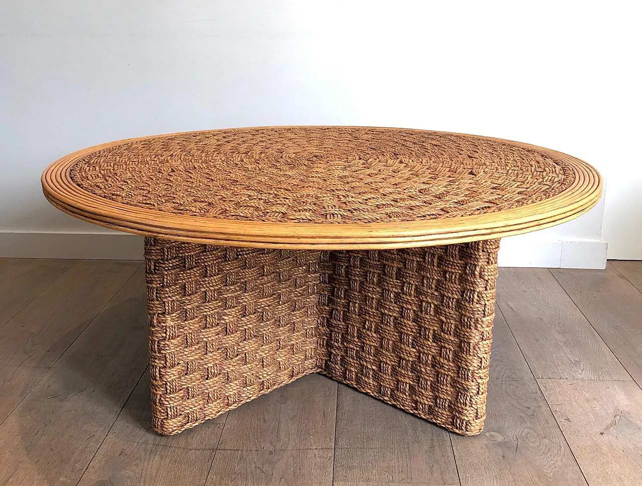 Rope and wood coffee table in the style of Audoux Minet, 1970s 11