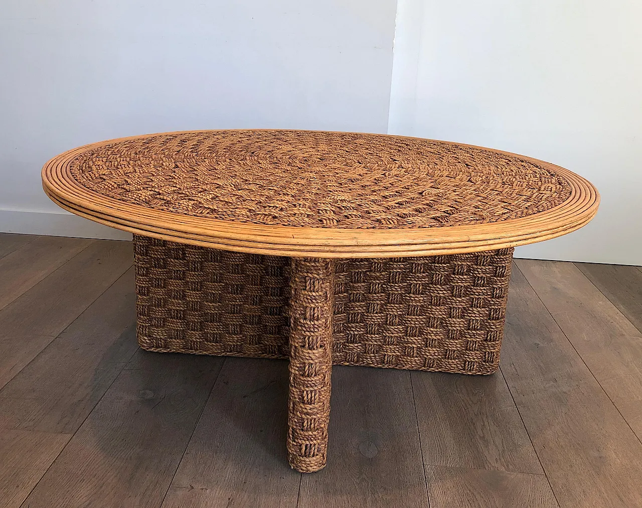 Rope and wood coffee table in the style of Audoux Minet, 1970s 12