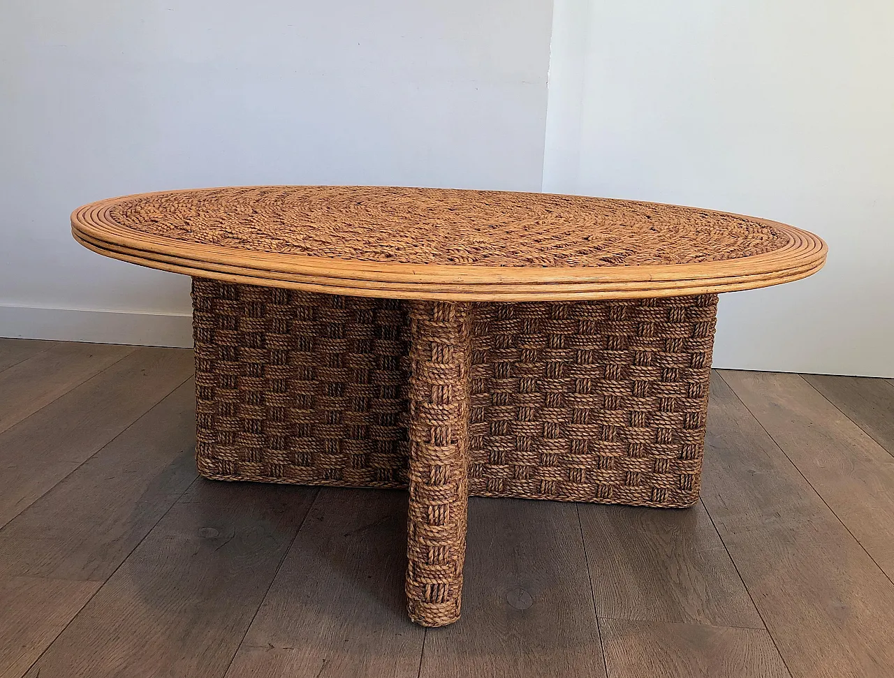 Rope and wood coffee table in the style of Audoux Minet, 1970s 13