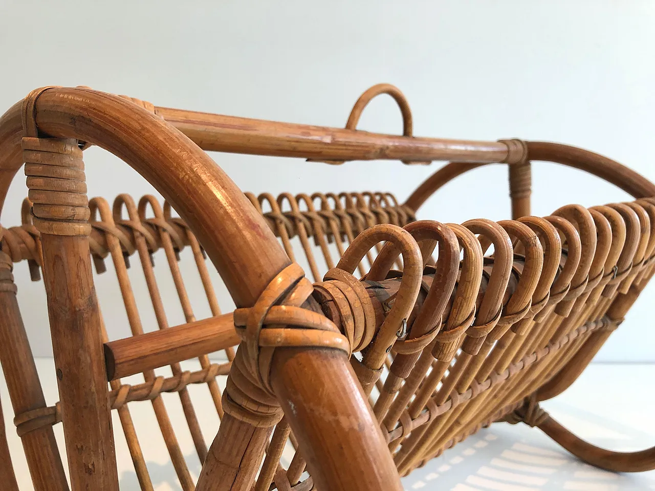 Rattan magazine rack, 1950s 8