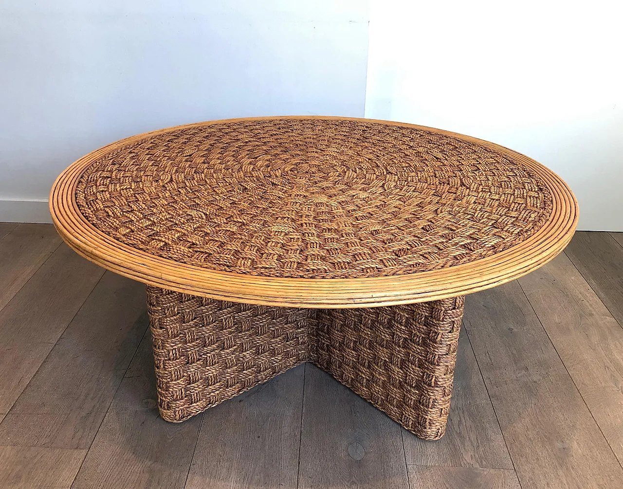 Rope and wood coffee table in the style of Audoux Minet, 1970s 14