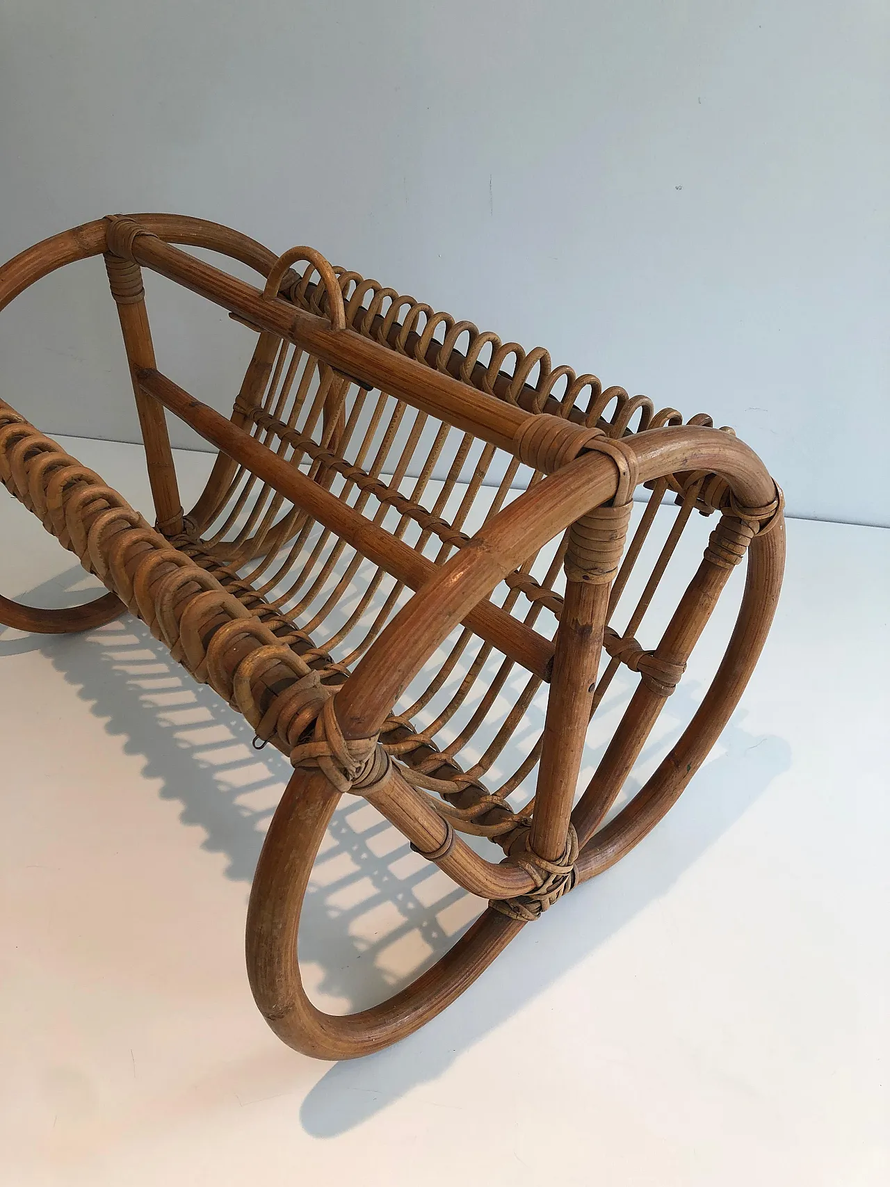 Rattan magazine rack, 1950s 9