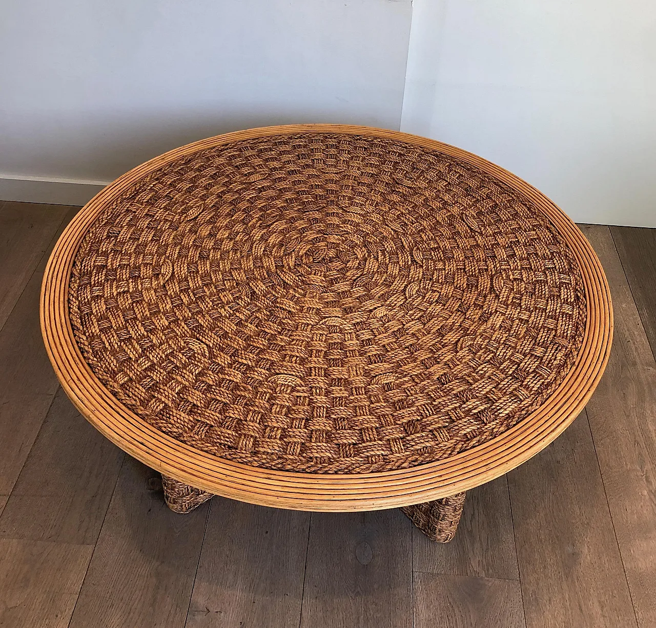 Rope and wood coffee table in the style of Audoux Minet, 1970s 15