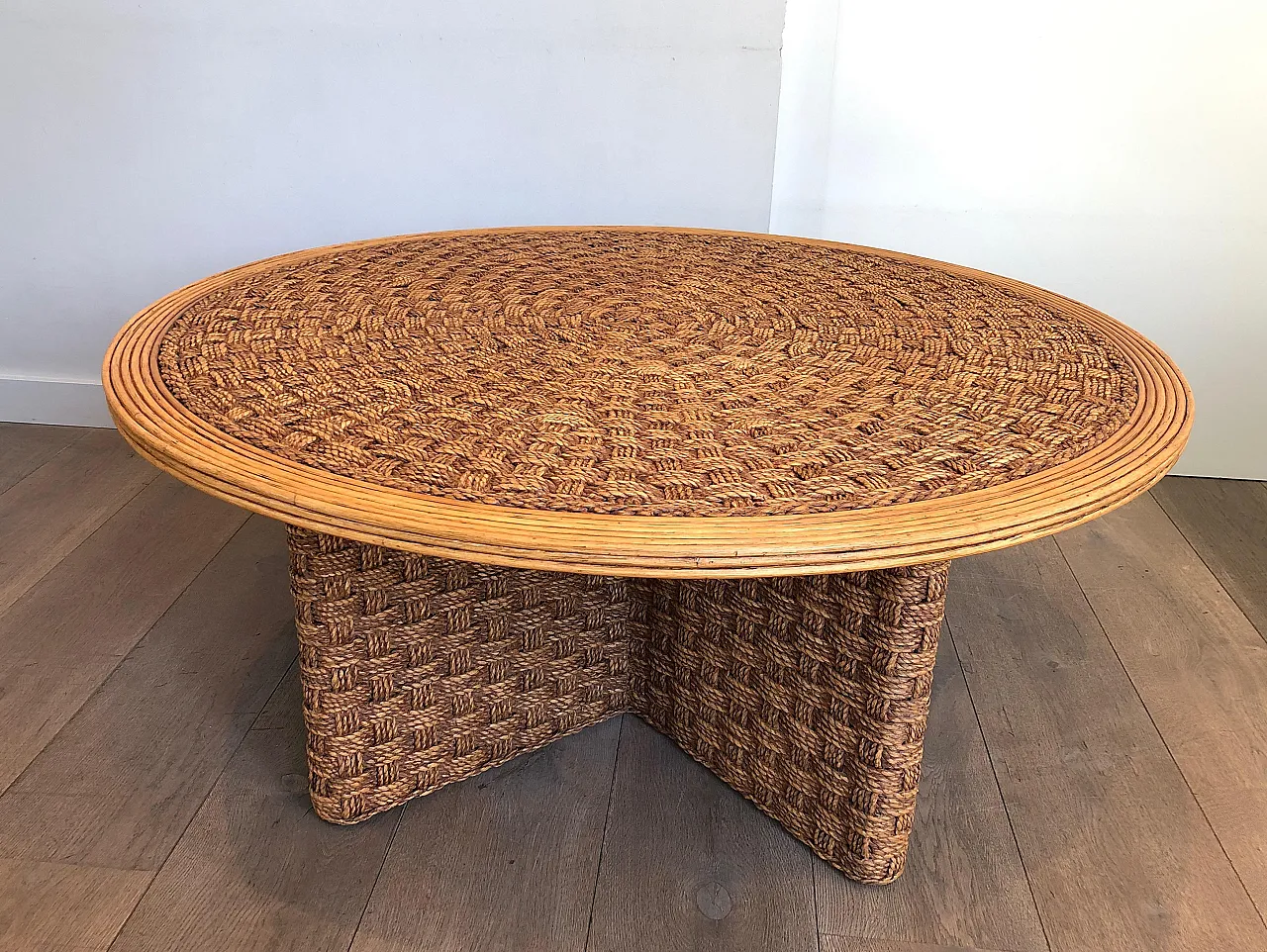 Rope and wood coffee table in the style of Audoux Minet, 1970s 16