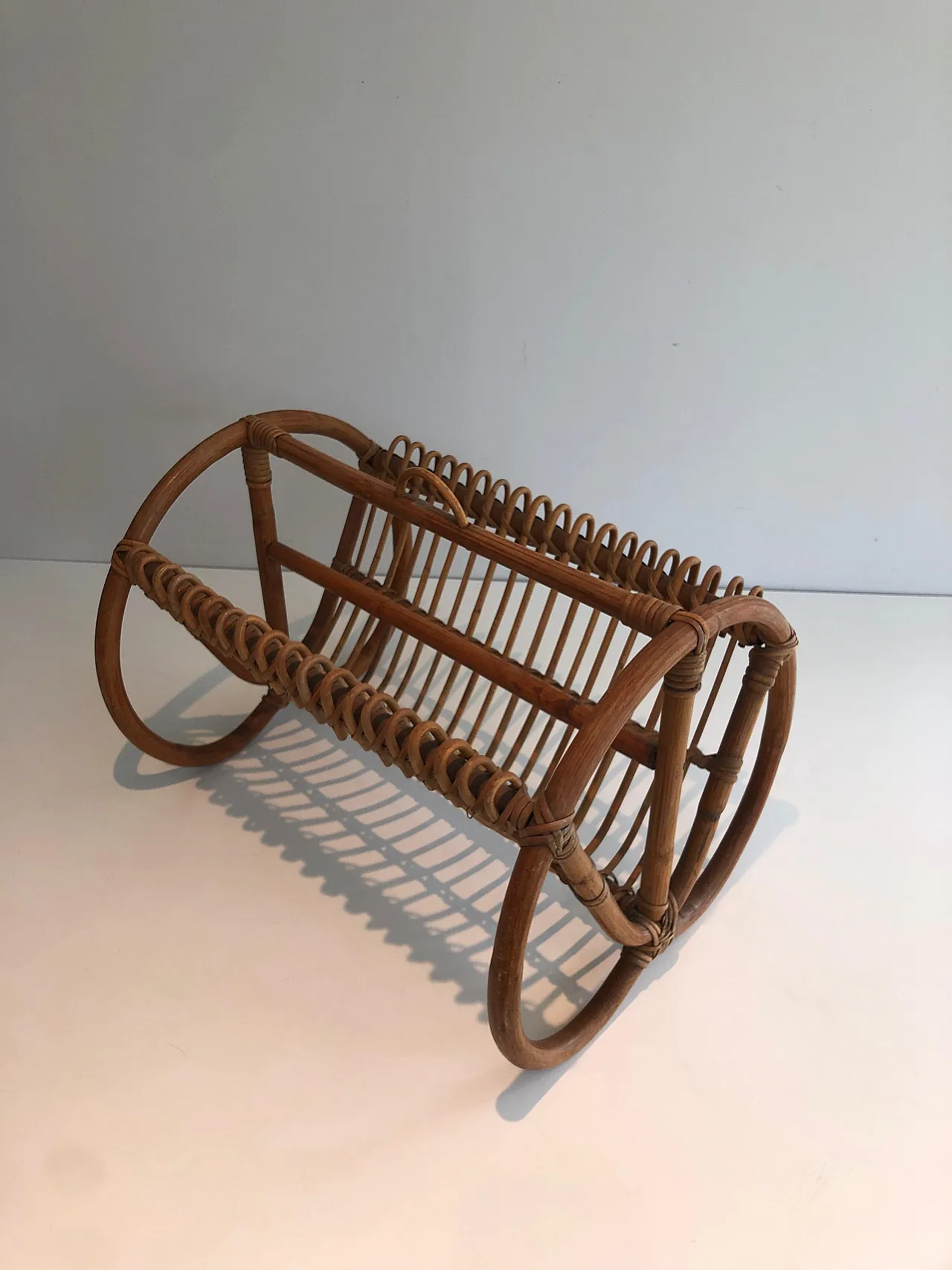 Rattan magazine rack, 1950s 11