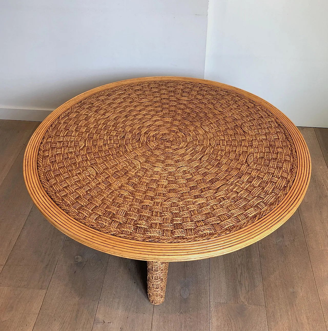 Rope and wood coffee table in the style of Audoux Minet, 1970s 17