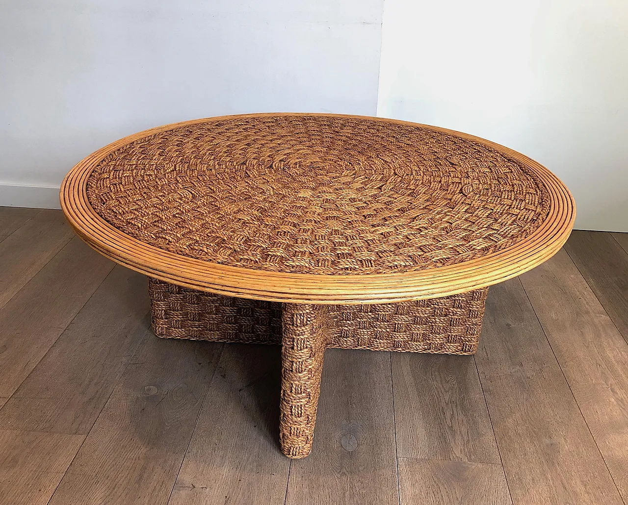 Rope and wood coffee table in the style of Audoux Minet, 1970s 18