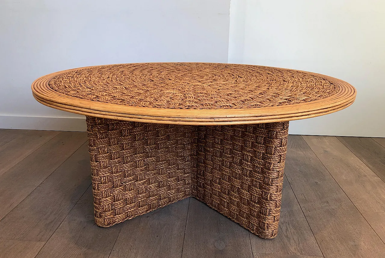 Rope and wood coffee table in the style of Audoux Minet, 1970s 19