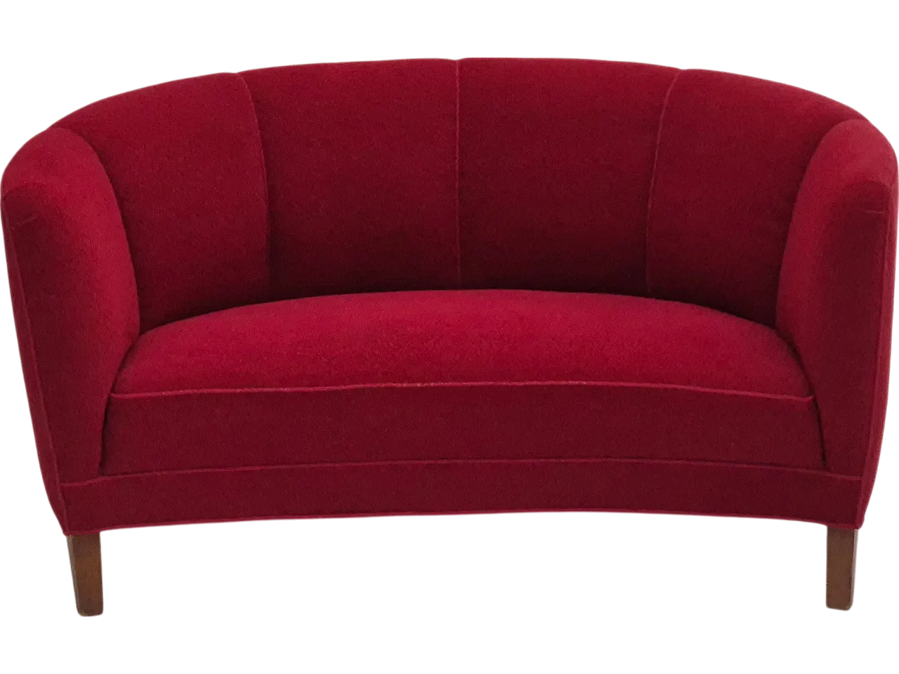 Danish 2-seater curved sofa, original red furniture fabric, 60s 21