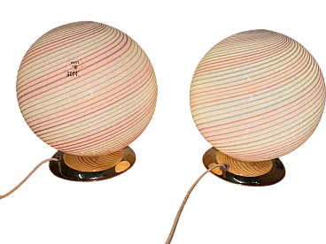 Pair of pink swirl lamps, 70s